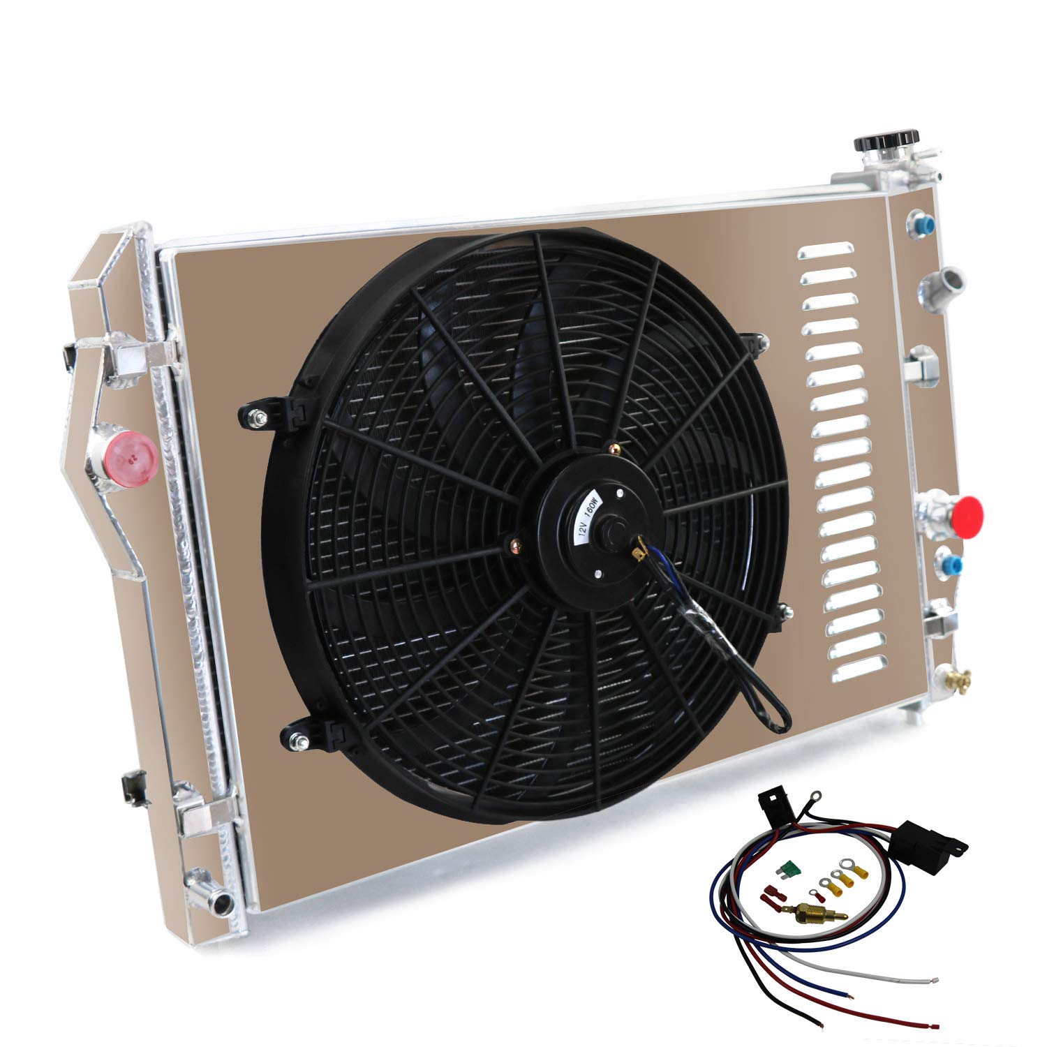 High Performance 4-Row Aluminum Radiator with Shroud Fan Kit for 1993-2002 Chevy Camaro Z28 & Pontiac Firebird Trans Am V8 5.7L - Perfect for Racing, Off-Road & Hot Weather Driving