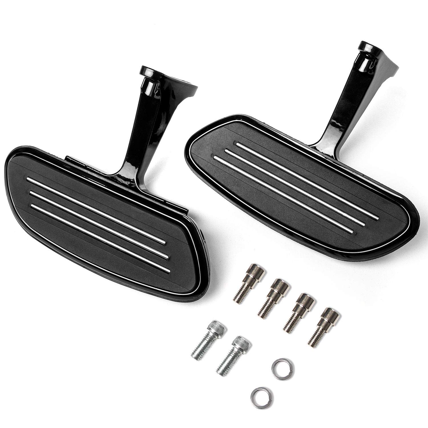 KapscoMoto Black Rear Passenger Floorboards - Streamliner-Style Flip-Up Footboard for 1994-2019 Harley Davidson Road King FLHR - Comfortable Footrest for Long Rides & Cruising