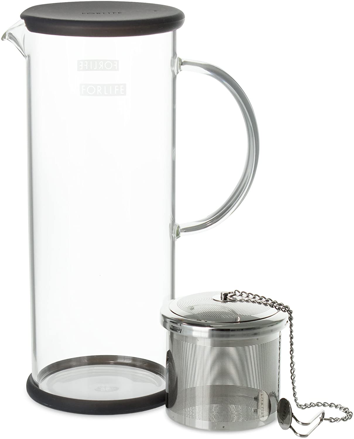 FORLIFE LUCENT 48oz Glass Iced Tea Pitcher with Removable Infuser - Charcoal Black | Perfect for Brewing Cold Brew Tea, Infused Water & Summer Beverages | BPA-Free, Dishwasher Safe Pitcher for Home & Office