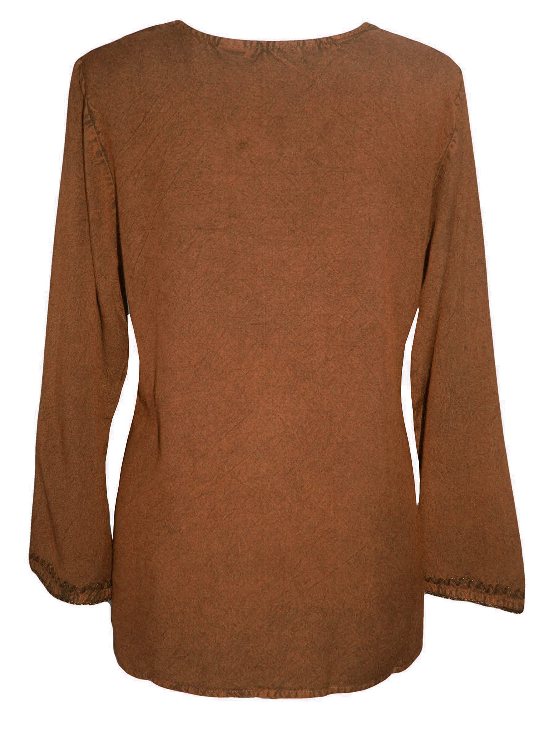 Agan Traders 2025 Spring Long Sleeve Embroidered Blouse - Medieval Bohemian Vintage Tunic Top for Women | Perfect for Renaissance Fairs, Boho Festivals & Casual Wear