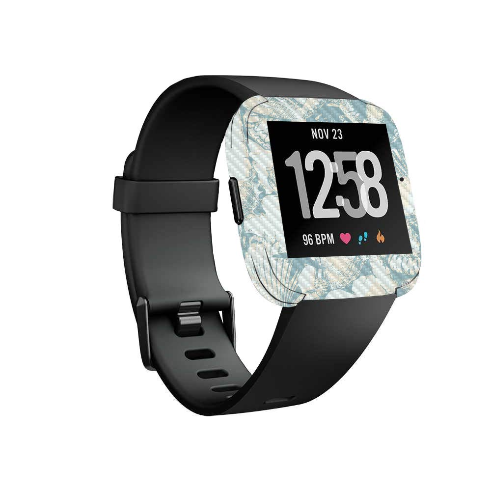 MightySkins Carbon Fiber Skin for Fitbit Versa - Blue Seashells Design | Protective & Durable Textured Cover | Easy to Apply & Remove | Made in USA | Perfect for Gym, Work & Everyday Wear