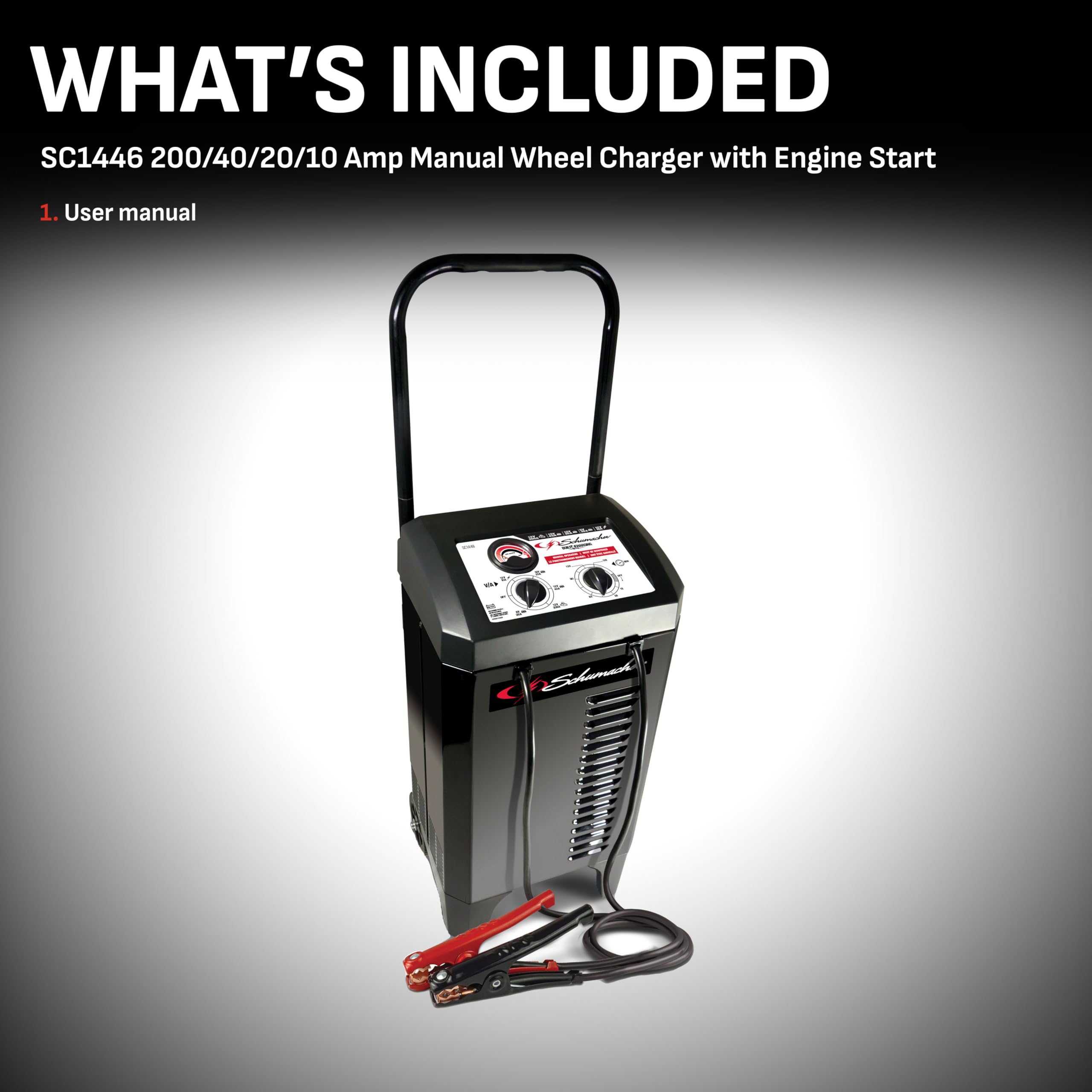 Schumacher SC1446 6V/12V 200A Heavy-Duty Manual Battery Charger & Engine Starter with 40A Boost Mode - Color-Coded Clamps, 6-Foot Cables, Rugged Design for Cars, Trucks, SUVs, Motorcycles & Marine Batteries - Perfect for Emergency Jump Starts & Winter Maintenance