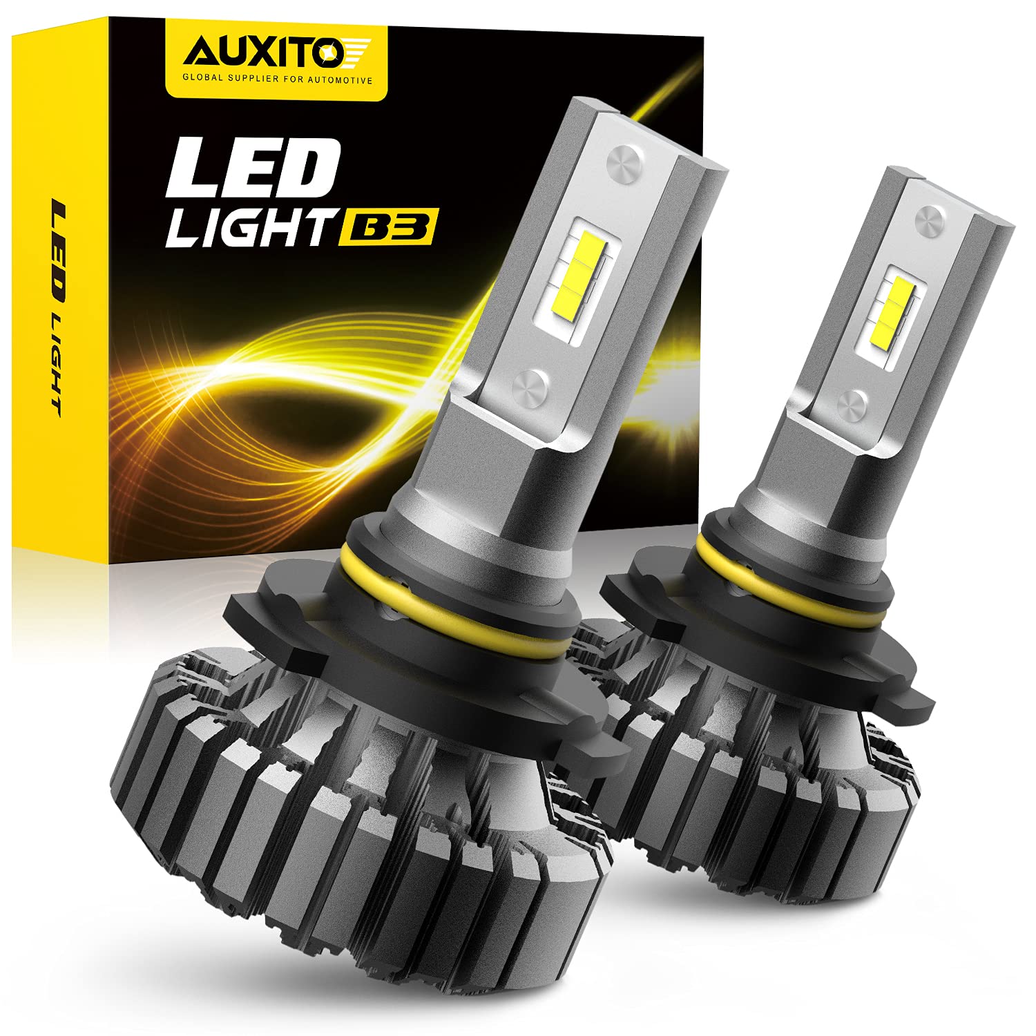AUXITO 9005/HB3 LED Bulbs - 6500K Cool White Fanless Headlight Bulbs, 300% Brighter for Cars, Trucks, SUVs | H10/9145/9140 LED Fog Lights & Daytime Running Lights (Pack of 2) - Perfect for Night Driving, Off-Road Adventures & Enhanced Visibility
