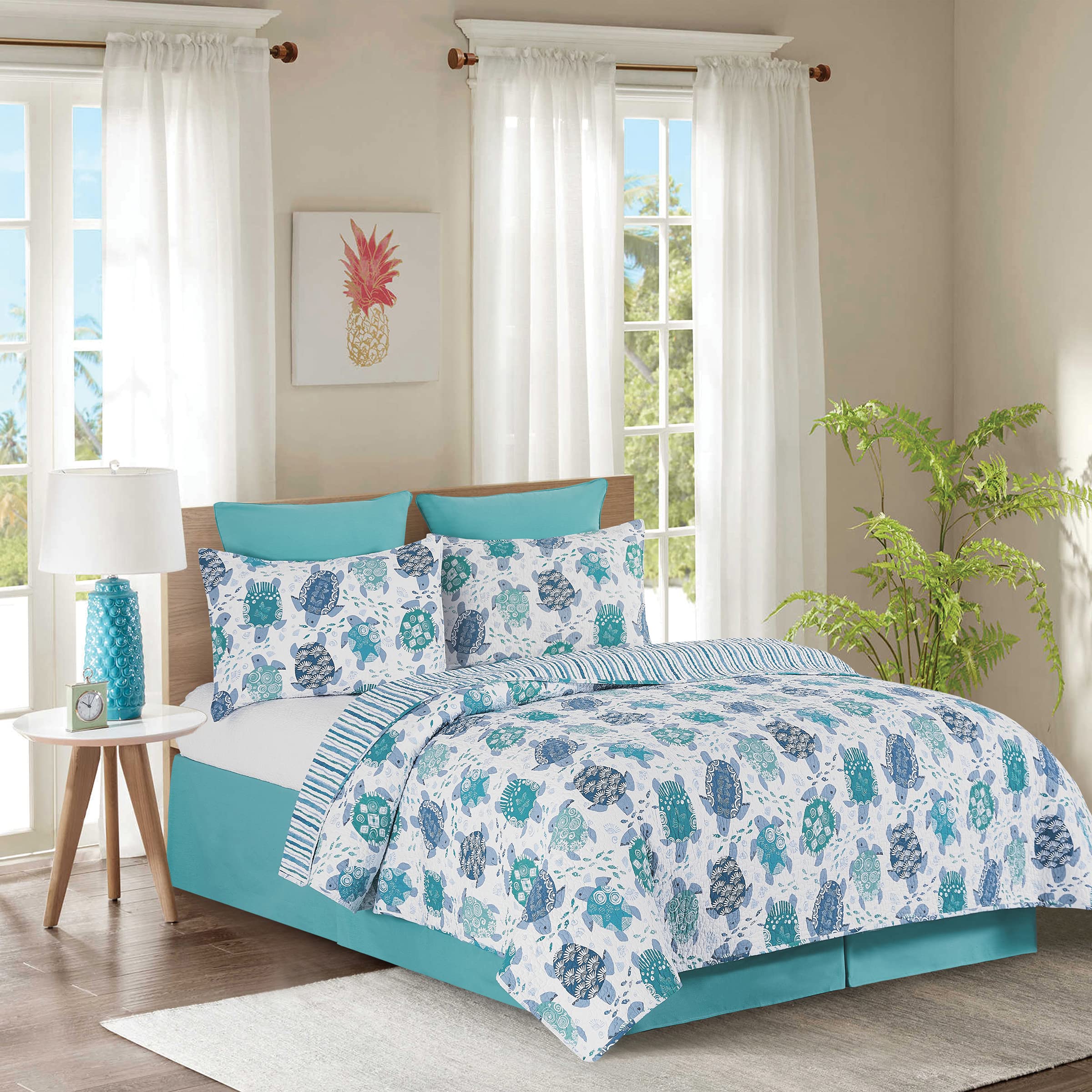 C&F Home Turtle Bay Full/Queen 3-Piece Reversible Quilt Set with 2 Standard Shams - Coastal Beach Style in White, Blue & Teal - Stripes Reverse Design - Perfect for Guest Rooms, Beach Houses & Coastal-Themed Bedrooms