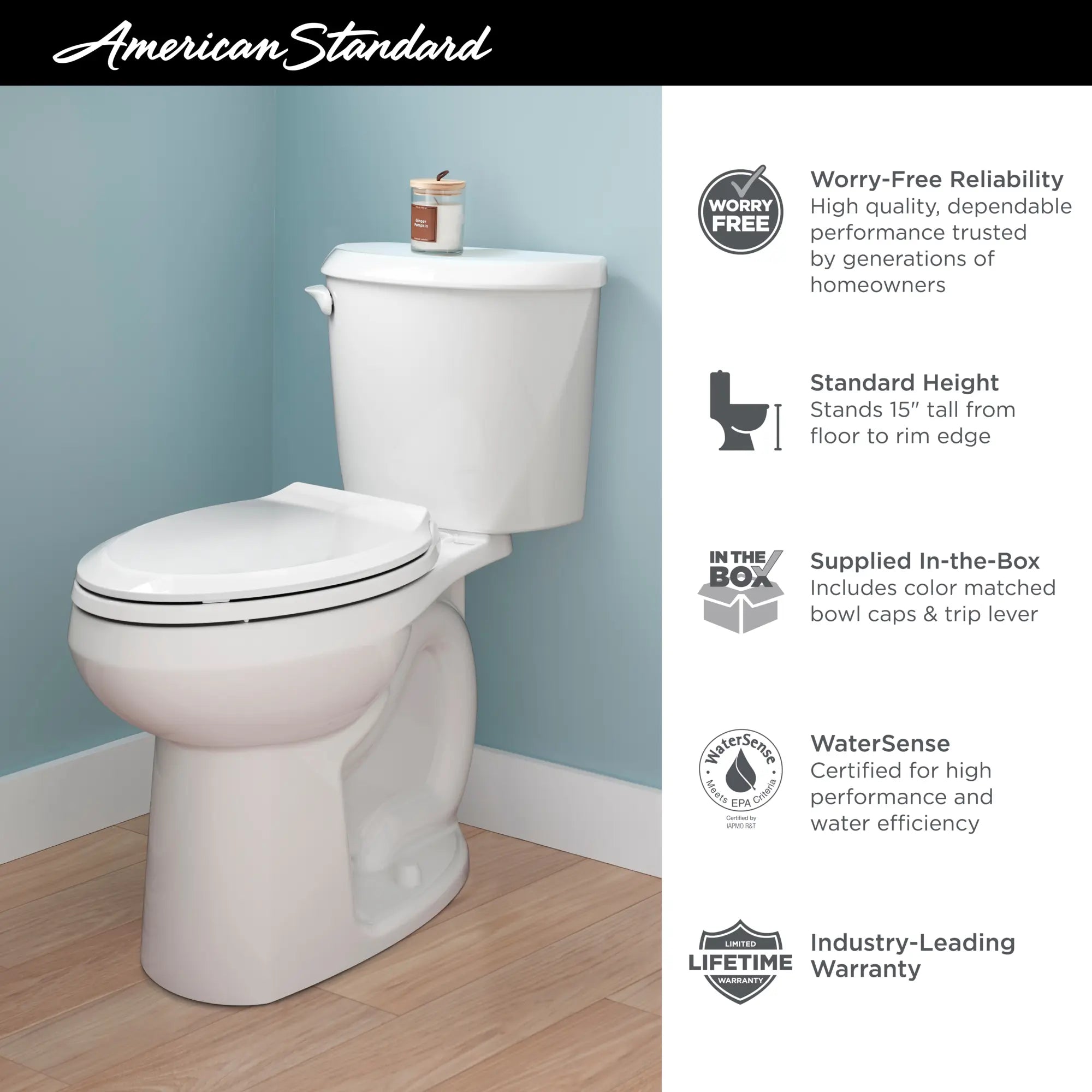 Colony® Two-Piece 1.28 GPF/4.8 LPF Standard Height Elongated Toilet Bowl - Water Efficient Flushing for Bathroom & Powder Room Installation