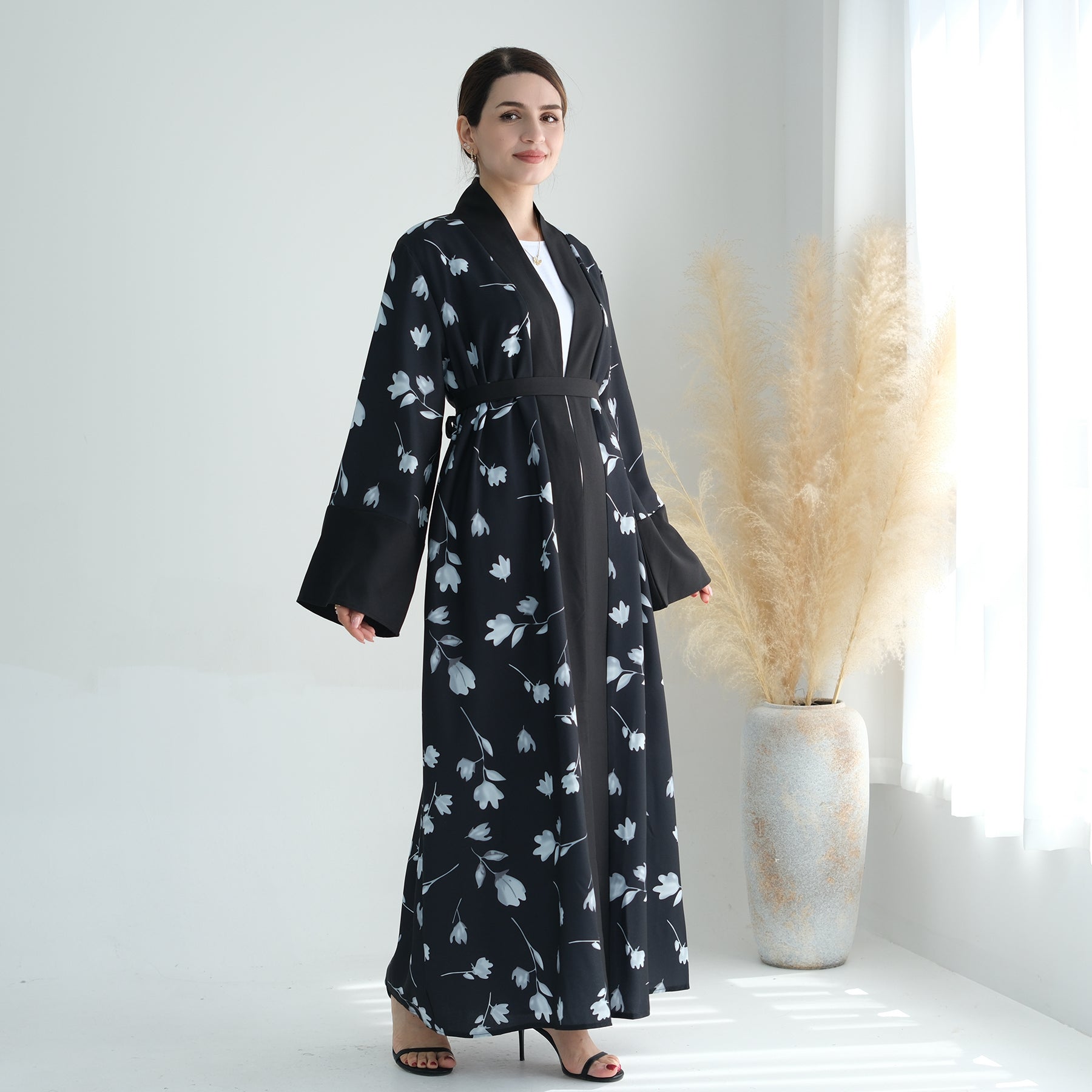 Premium 2-Piece Flora Abaya Set for Women - Elegant Black Islamic Prayer Dress - Perfect for Mosque, Eid, Ramadan & Special Occasions