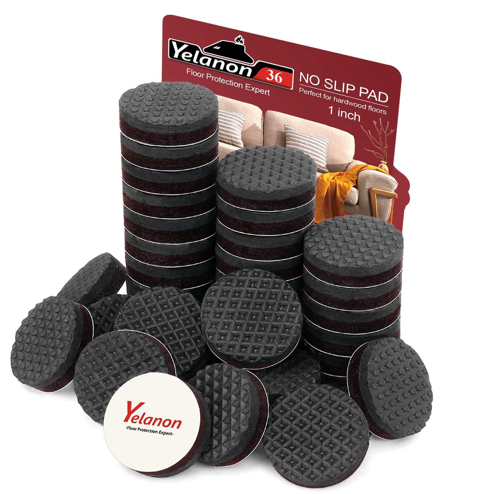 Yelanon Non Slip Furniture Pads - 36 Pack 1 Inch Self Adhesive Rubber Grippers for Chair Legs, Table Feet & Sofa - Anti-Skid Floor Protectors for Hardwood, Tile & Laminate - Perfect for Home, Office & Dining Room Furniture Protection