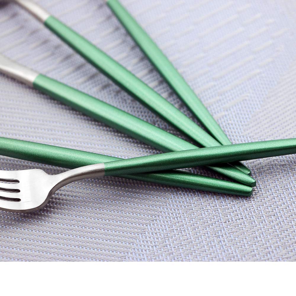 Premium 5-Piece Stainless Steel Flatware Set - 18/10 Rustproof Silverware for Home, Kitchen, Restaurant & Travel - Matte Finish with Green Handle - Elegant Tableware for Everyday Dining, Gifts & Special Occasions