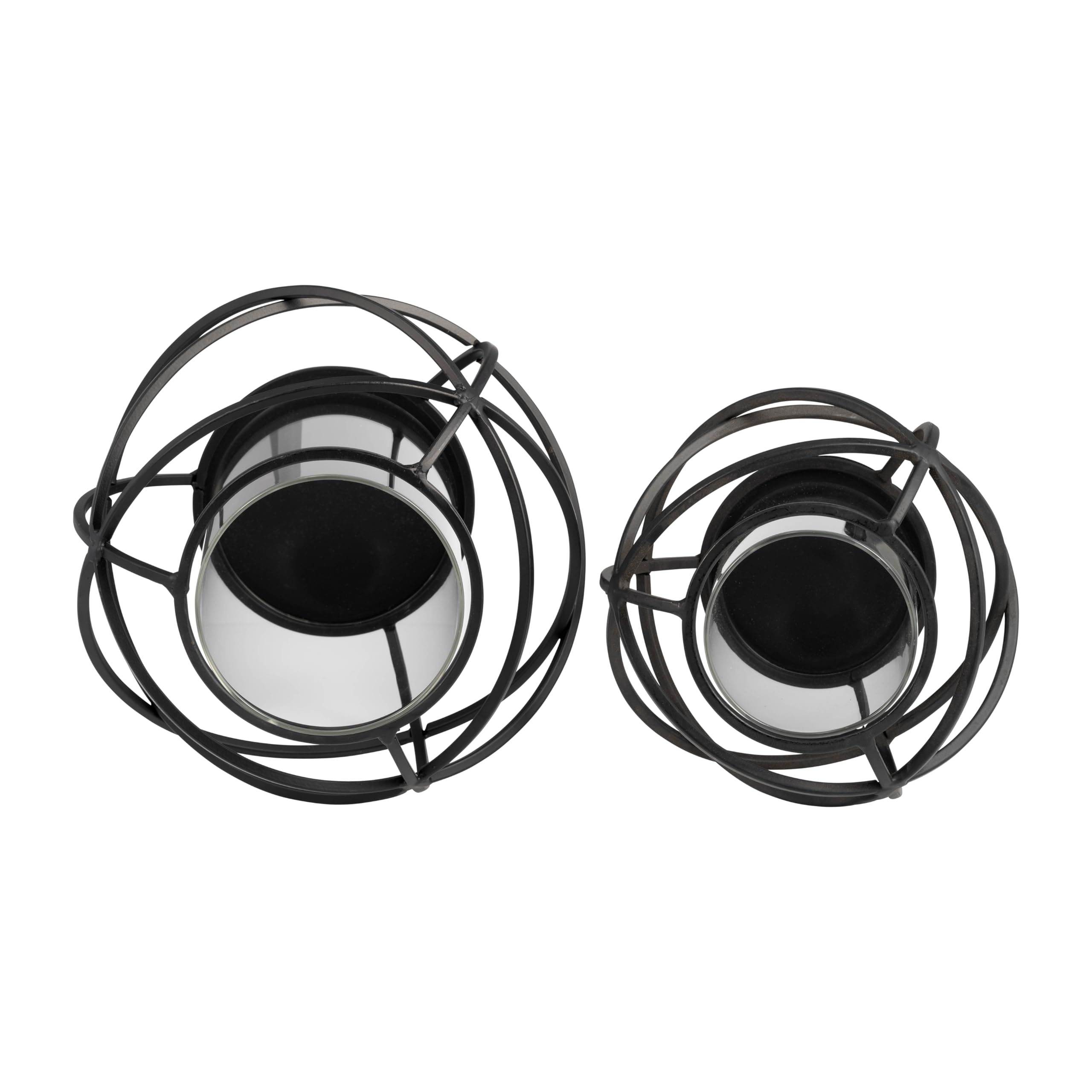 Set of 2 Modern Black Orb Candle Holders - 6