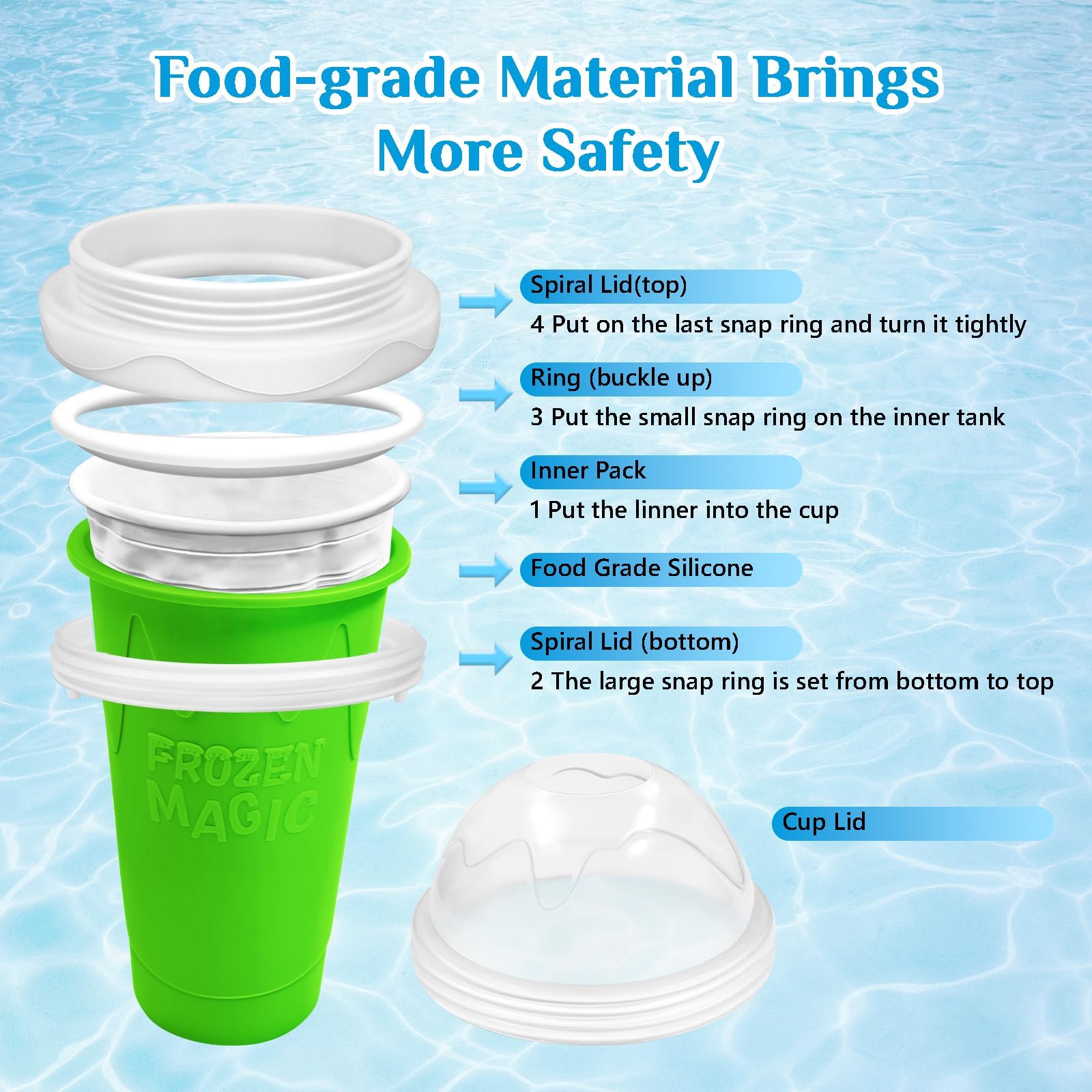 Magic Quick Frozen Smoothie Cup - DIY Slushie Maker for Home, Large Green & Red Slush Machine - Perfect for Summer Drinks, Kids Parties & Quick Frozen Treats