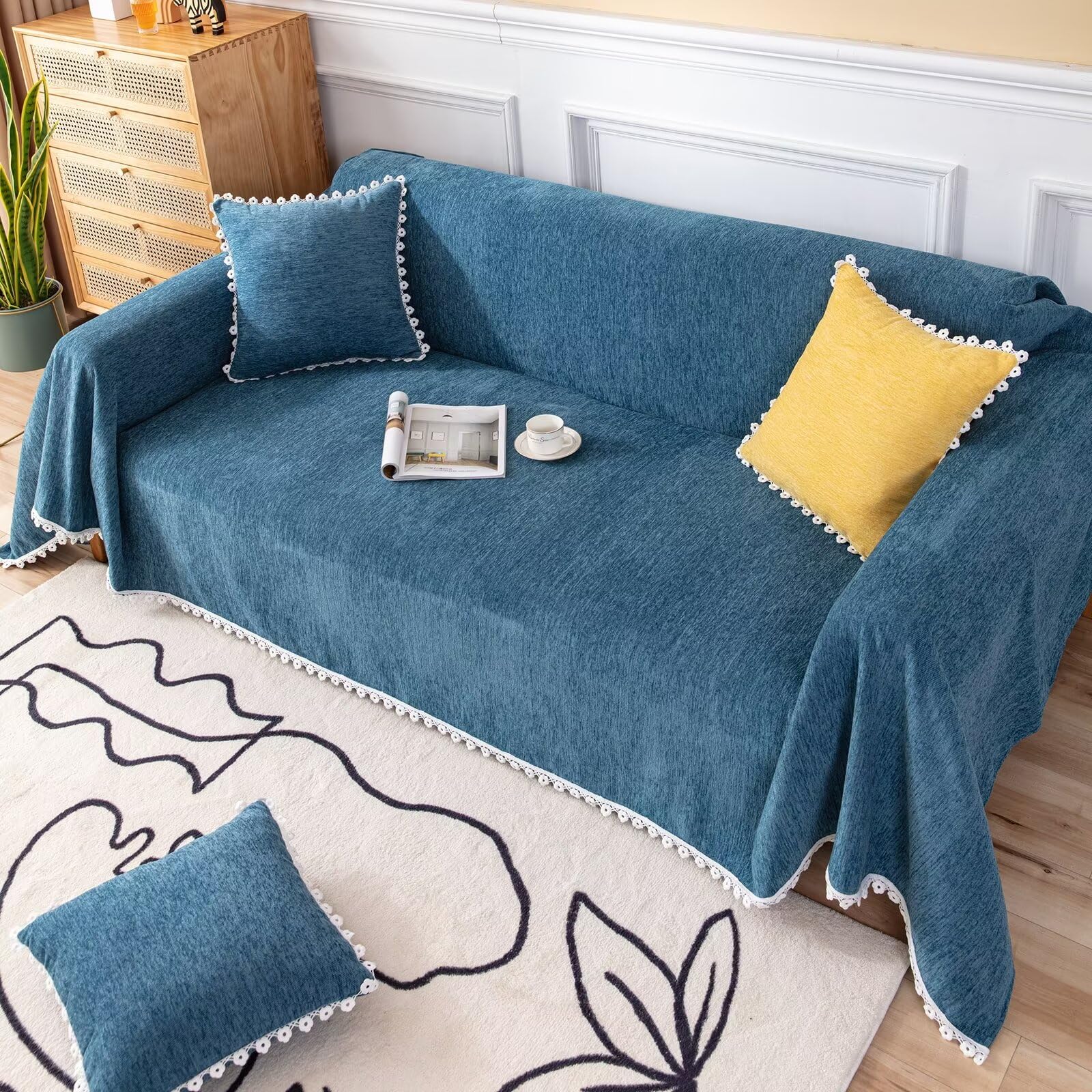 VClife Blue Chenille Sofa Cover for 2 Cushion Couches - Non-Slip Pet-Friendly Sectional Sofa Protector (71