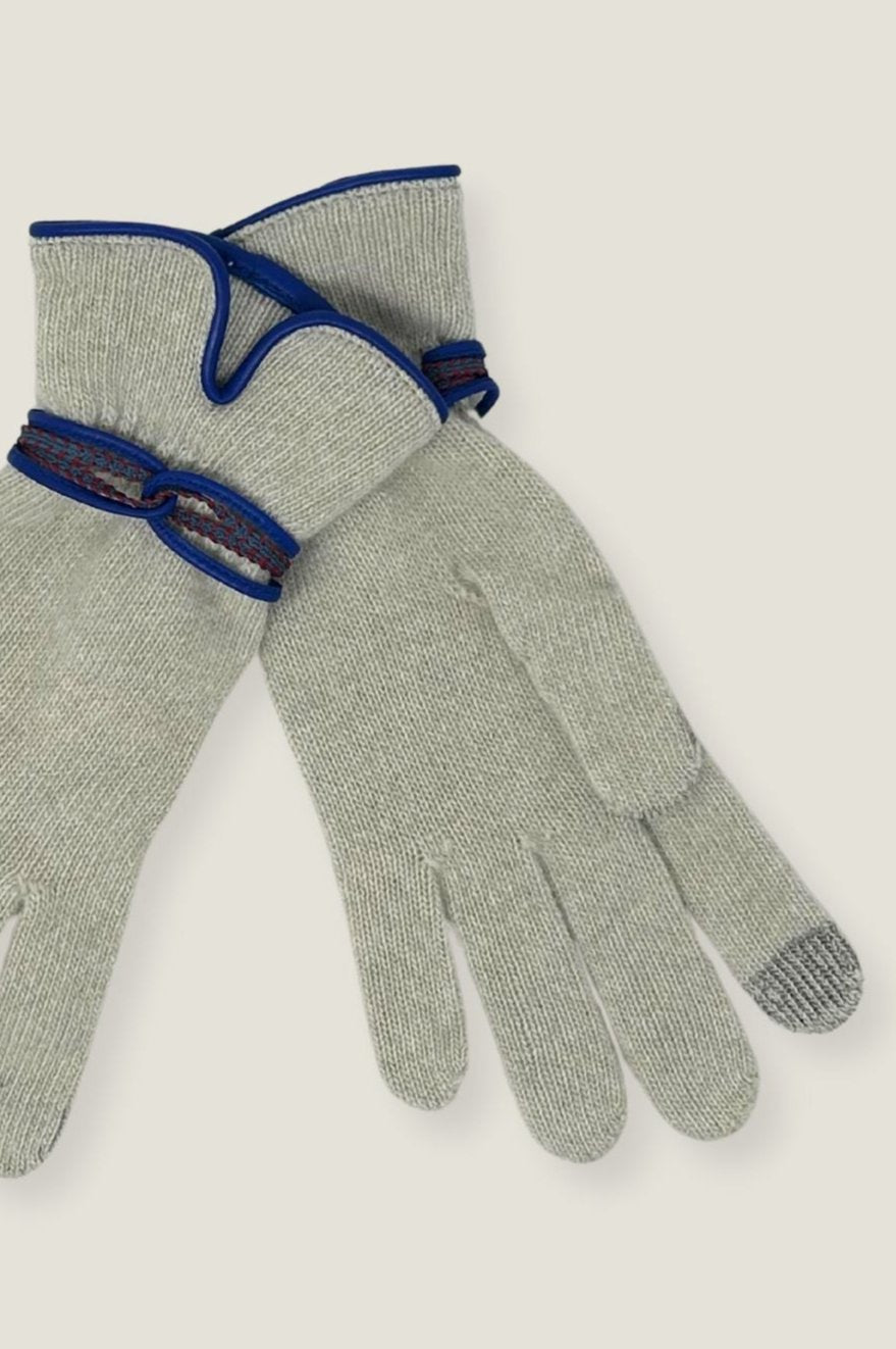 Touchscreen Wool & Cashmere Blend Gloves for Women & Men - Soft Winter Gloves with Smartphone Compatibility - Cream & Blue - Perfect for Skiing, Driving & Outdoor Activities