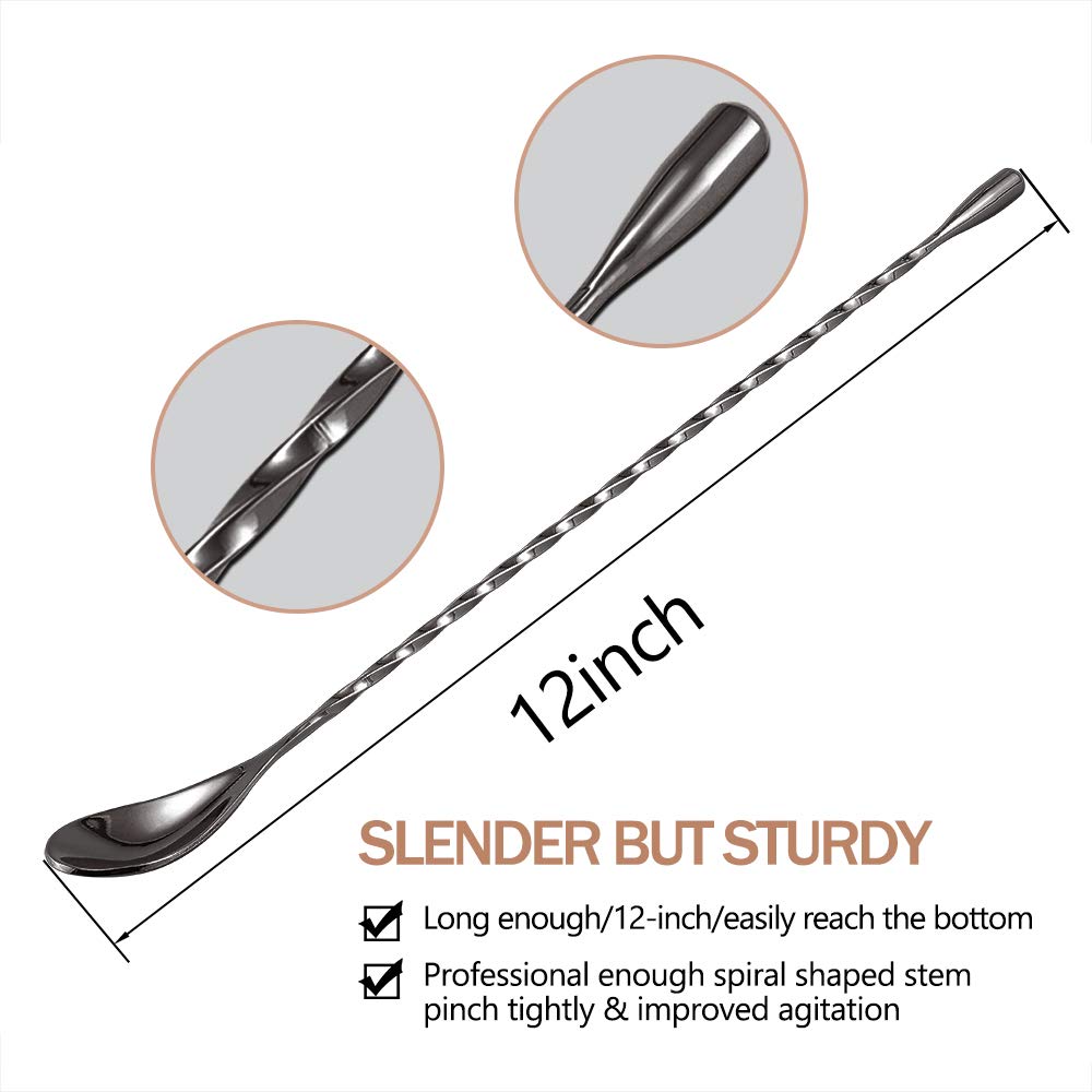 12-Inch Stainless Steel Mixing Spoon with Spiral Pattern - Professional Bar Spoon for Cocktails, Coffee, Baking & Kitchen Use - Perfect for Cocktail Shakers, Tall Cups, and Drink Mixing
