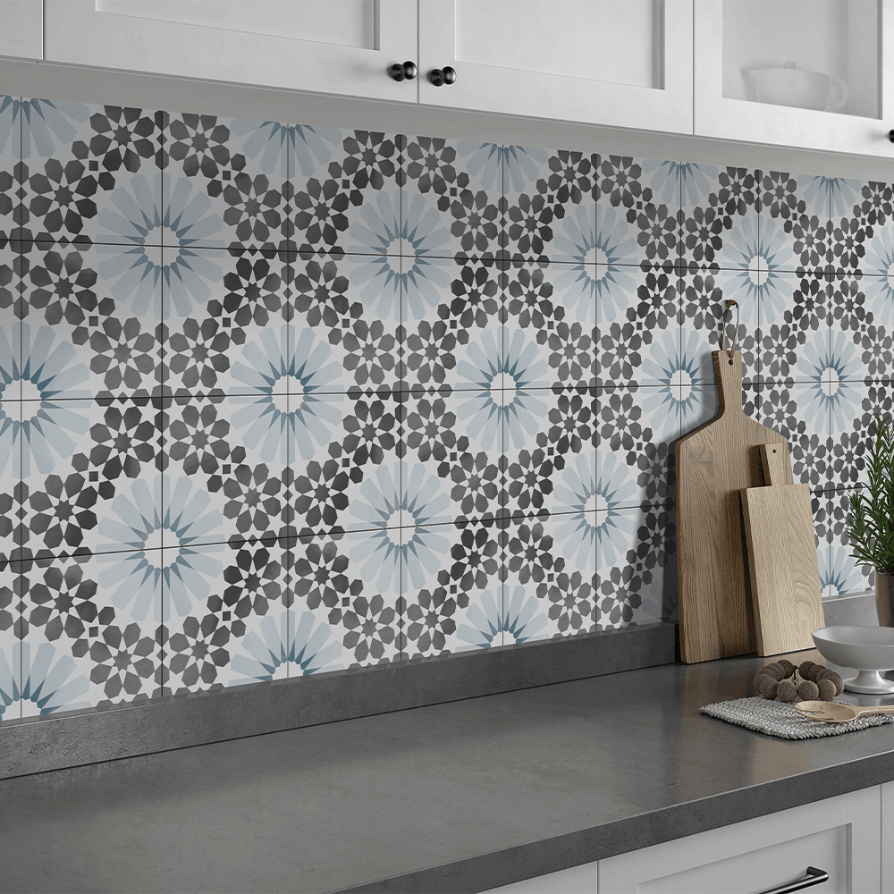 Heritage Bella Encaustic Look 200x200 Matt Tile - Vintage Style Ceramic Floor and Wall Tiles for Kitchen, Bathroom, and Living Room Decoration