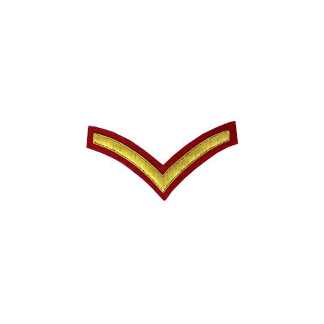 1 Stripe Chevron Badge Gold Bullion on Red - Perfect for Military Uniforms, Police Patches & Collectors