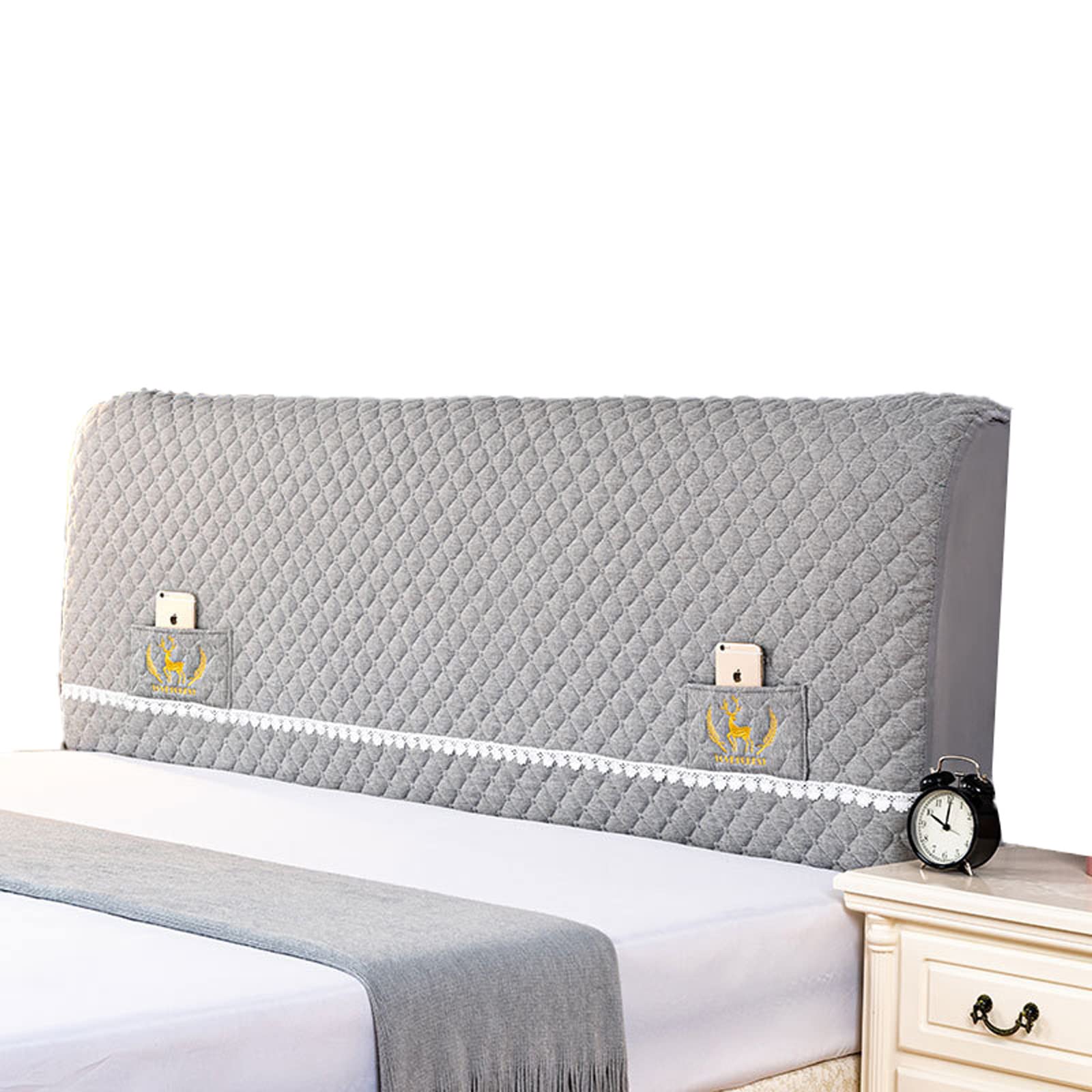 MKWEY 79in Velvet Headboard Cover for Queen Size Bed - Stretchable, Dustproof & Thickened Slipcover Replacement (200cm) | Perfect for Bedroom Decor, Dust Protection & Headboard Refresh