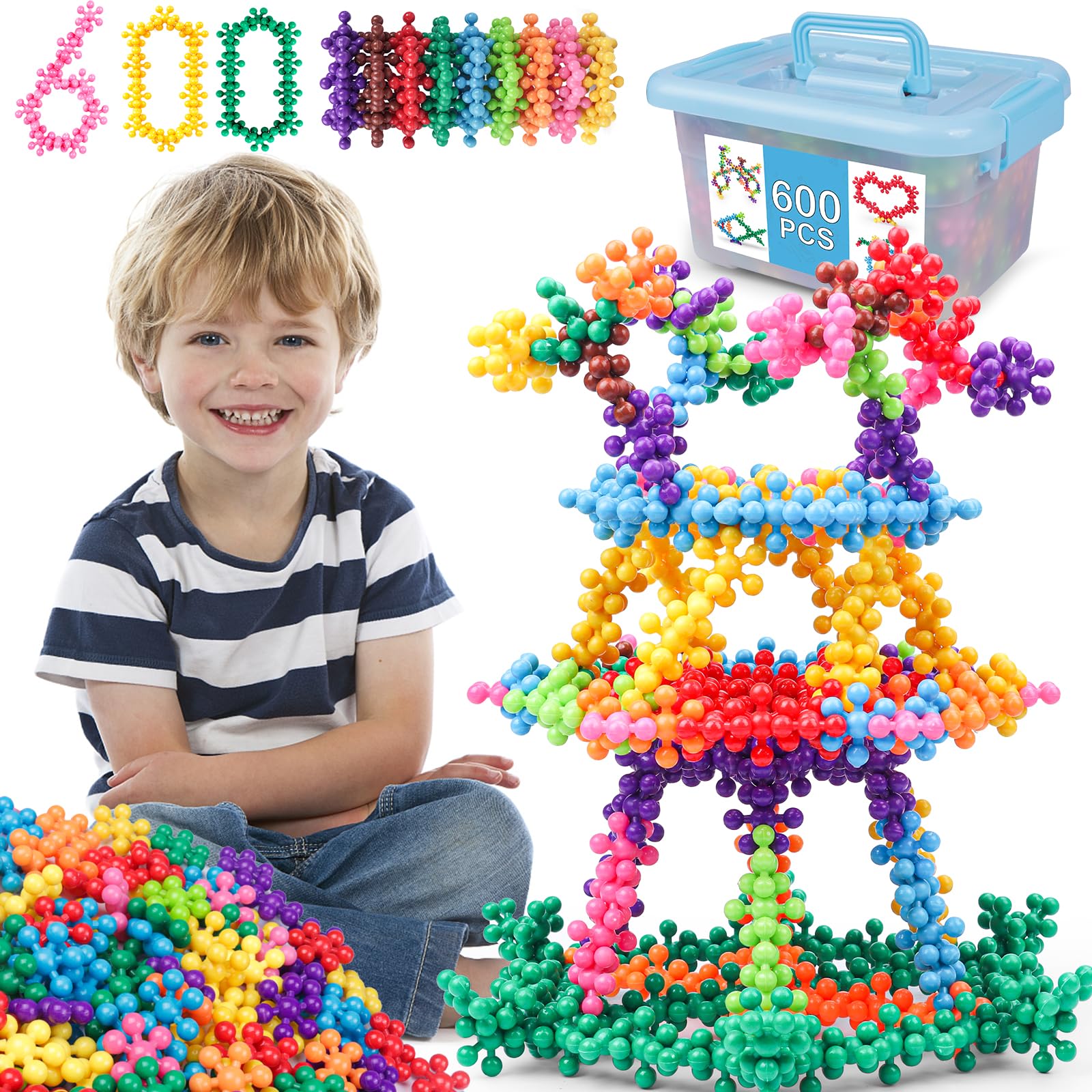 NEOACT 600 PCS Building Blocks Set - Interlocking Plastic Educational STEM Toys for Preschool Kids Ages 3+ | Develop Fine Motor Skills & Sensory Learning | Perfect for Classroom, Birthday Gifts & Creative Play