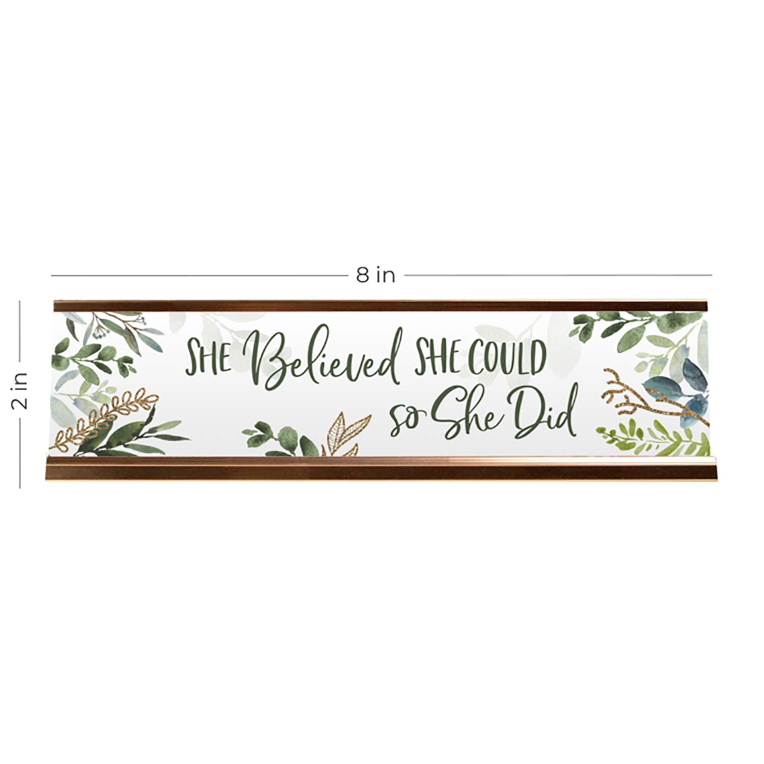 Inspiring Motivational Desk Nameplate - 'She Believed She Could' with Rose Gold Holder - Perfect for Office Decor, Gift for Women, Graduation, or Work from Home Inspiration
