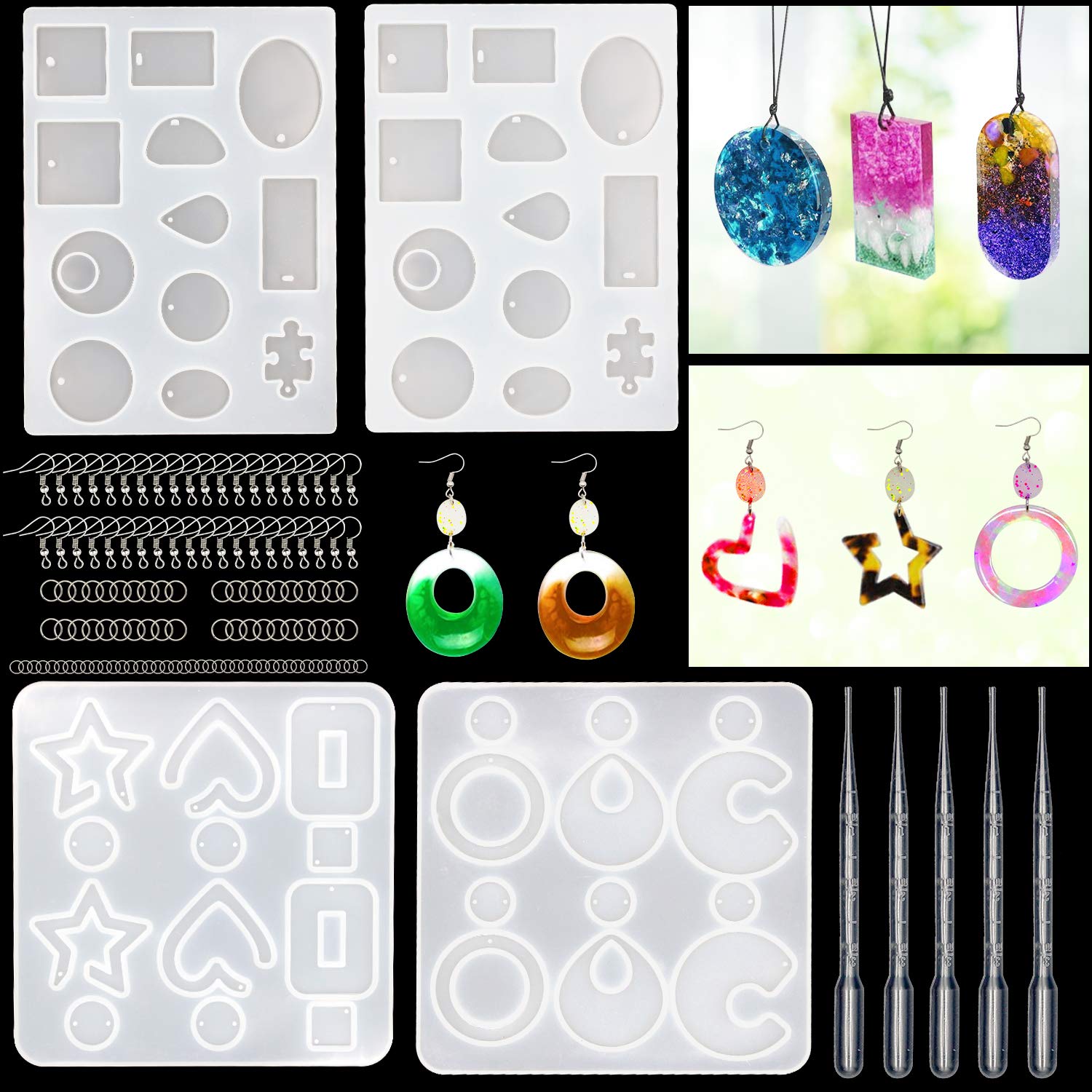 Gocelyn 2Pcs Silicone Resin Molds for Earrings & Pendants - DIY Jewelry Making Kit with Hanging Holes for Keychains, Necklaces, and Handmade Accessories - Perfect for Crafters, Gift Making, and Home Decor Projects