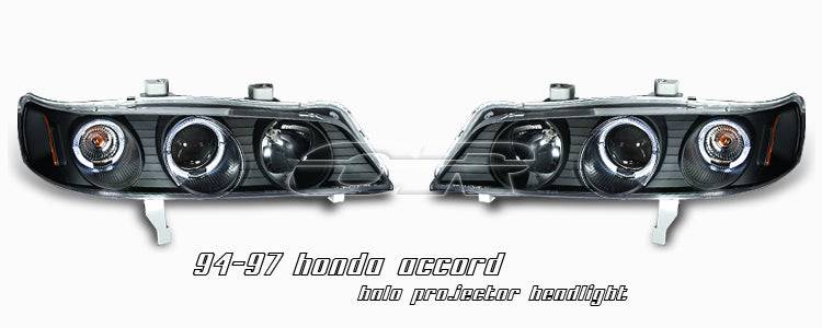 1994-1997 Honda Accord Black Halo Projector Headlights - High Performance LED Lighting for Night Driving & Car Customization