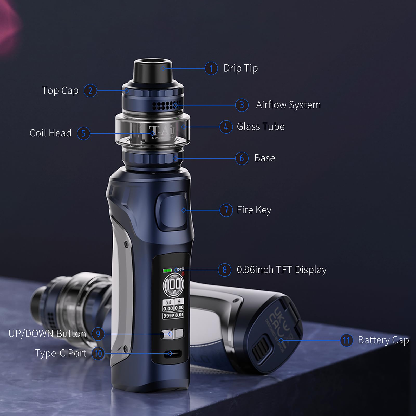 SMOK Mag Solo 100W Vape Kit - External Battery (21700/18650 Not Included) - 5ml T-Air SubTank with Top Airflow & Top Fill - Waterproof Design - 0.96