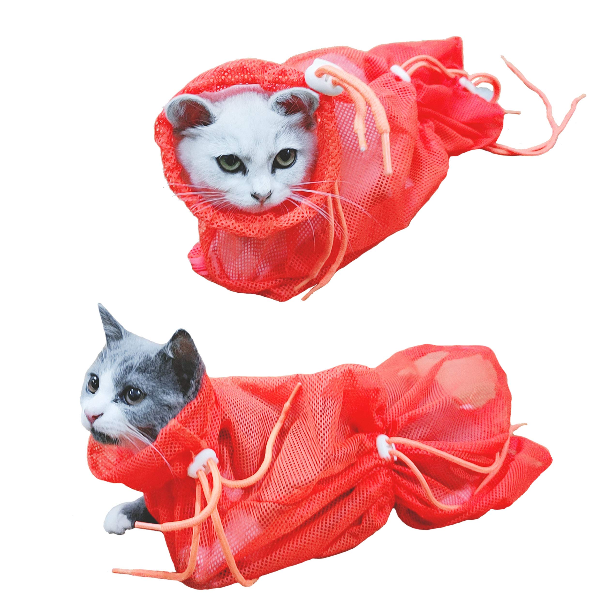 Adjustable Multifunctional Polyester Cat Bathing Bag - Pet Shower & Nail Trimming Mesh Net for Grooming (Yellow) - Perfect for Home Pet Care & Vet Visits
