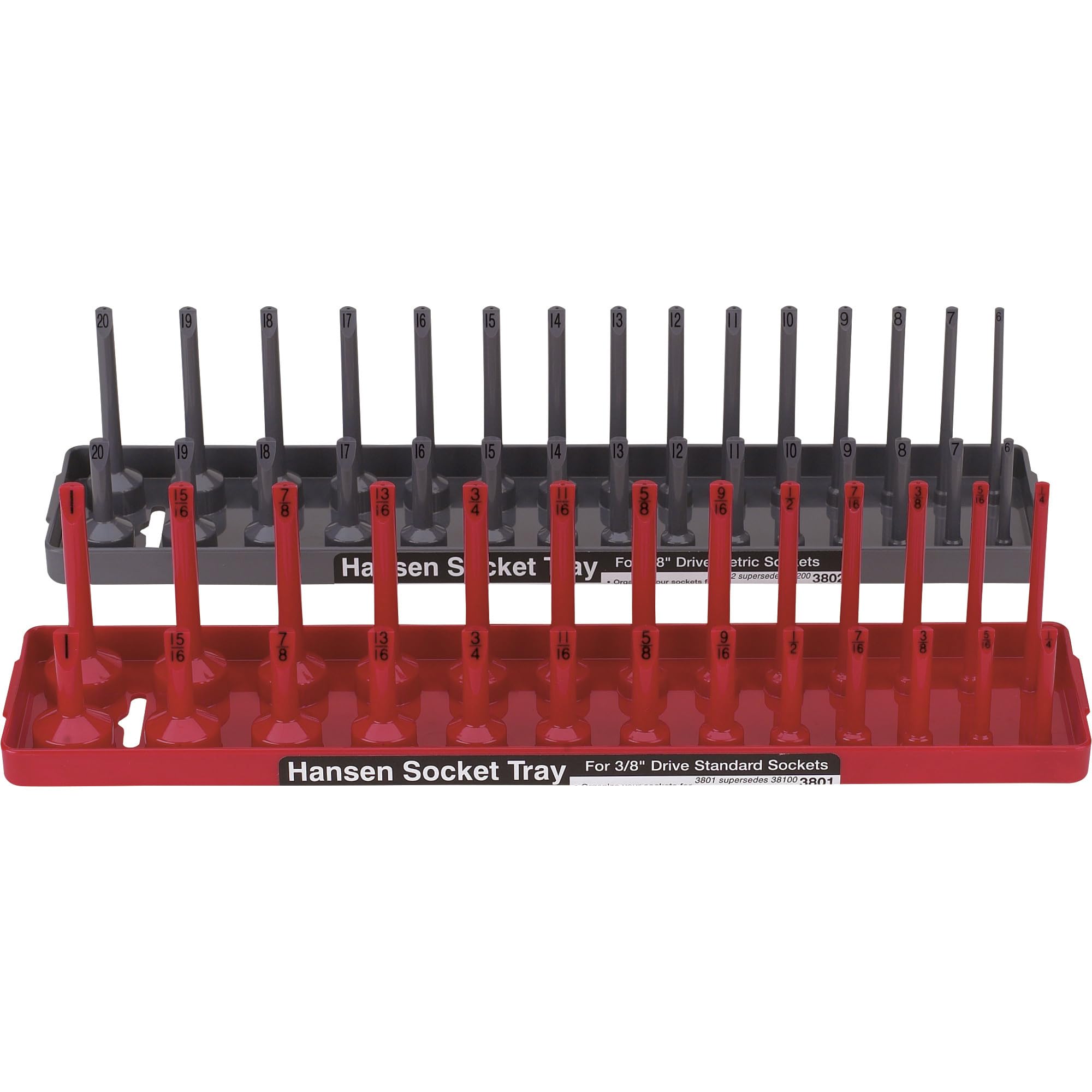 Hansen Global JUMBO Socket Trays - 3/8in. Drive Sizes, 2-Piece Set - Heavy Duty Socket Organizer for Mechanics & DIY Auto Repair