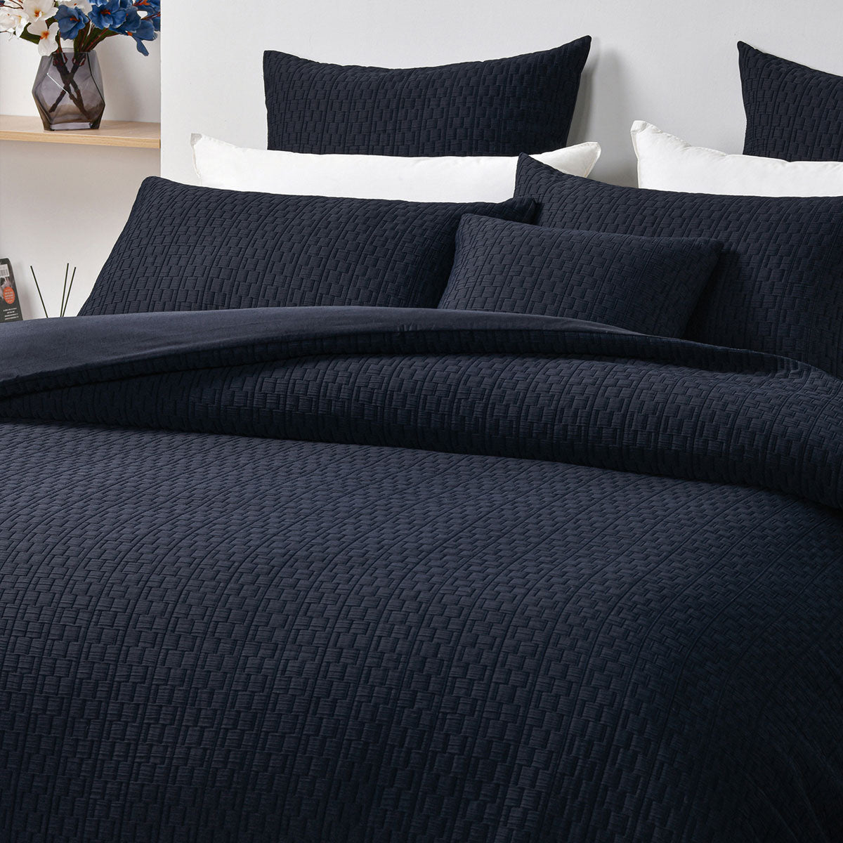 Bianca Burleigh Ink Jacquard Quilt Cover Set Super King Size - Luxury Bedding for Master Bedroom, Hotel Style Home Decor, Soft & Breathable Duvet Cover