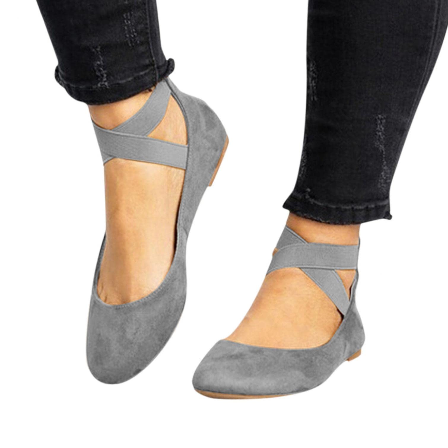 Women's Summer Flat Sandals - Round Toe Ballet Flats with Elastic Cross Strap & Slip-On Design | Comfortable Casual Dress Shoes for Beach, Vacation & Everyday Wear