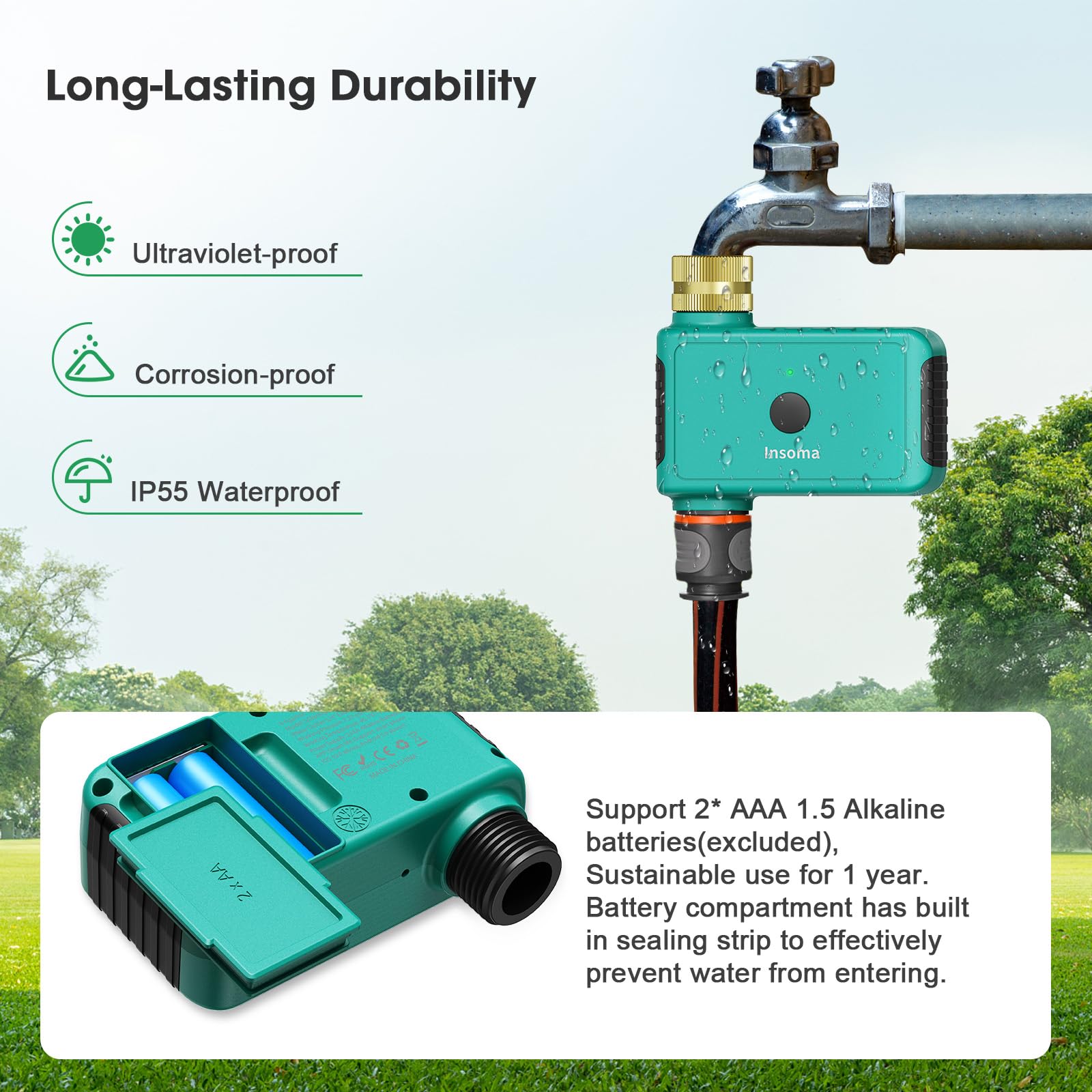 Smart WiFi Water Timer for Outdoor Irrigation - Automatic Lawn & Garden Sprinkler Controller with Green-Brass Inlet (1-Outlet) | Perfect for Yard Care, Drip Systems & Vacation Home Maintenance