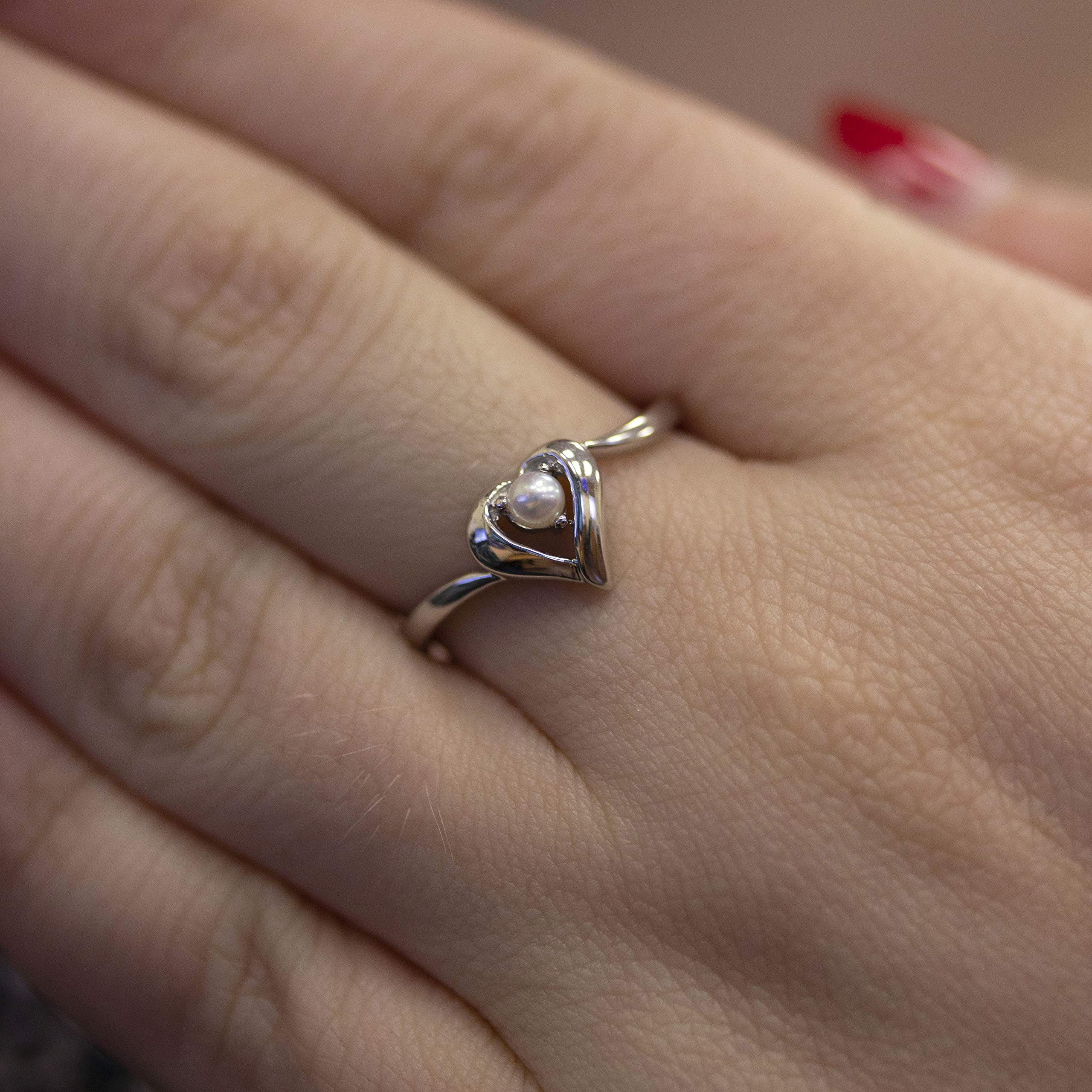 14K White Gold Freshwater Cultured Pearl Heart Ring - Size 11 - Elegant Jewelry Gift for Women, Perfect for Valentine's Day, Anniversary & Special Occasions
