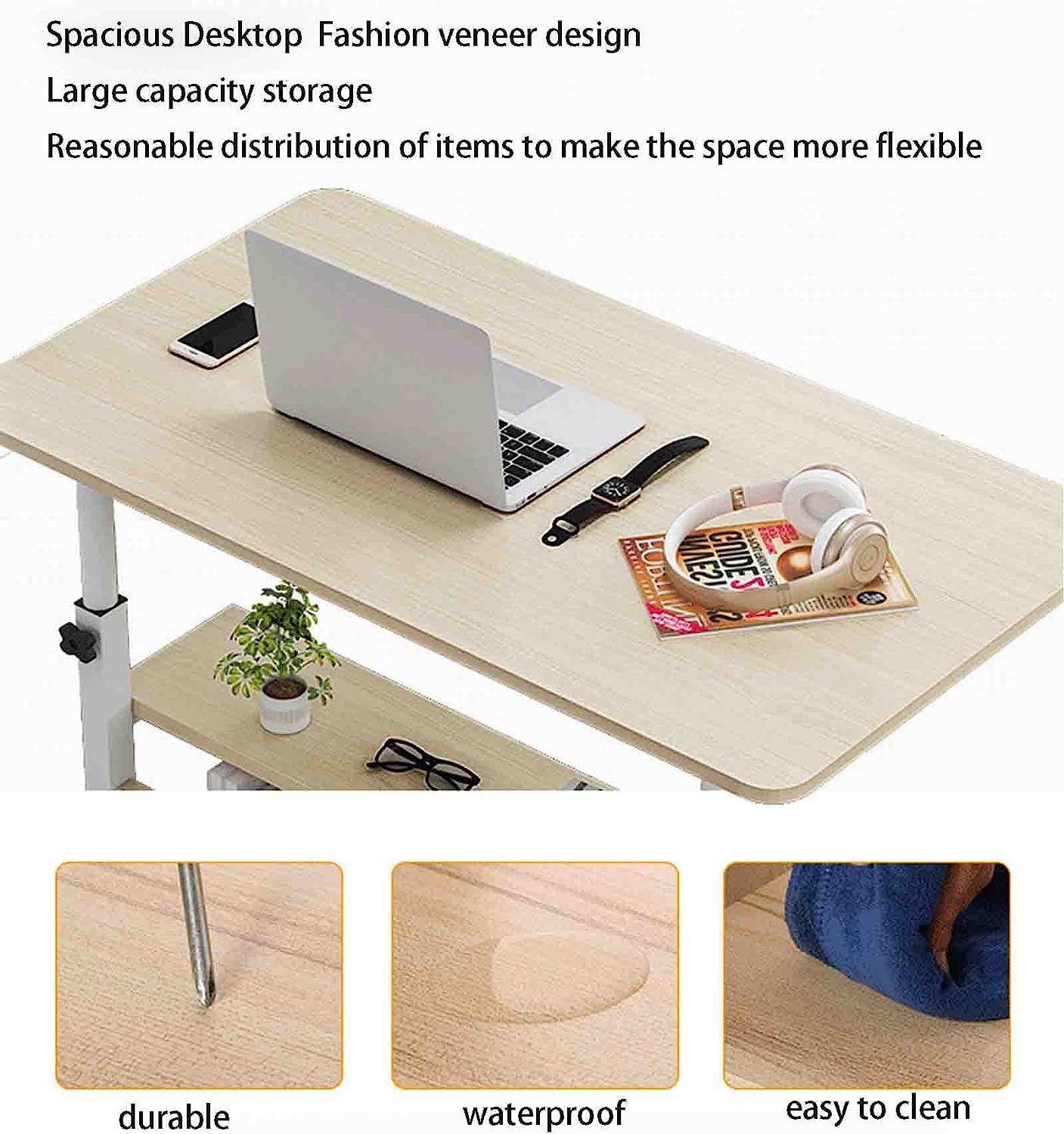 POCHY Adjustable Height Overbed Table with Wheels - Mobile Standing Desk for Laptop, Lifting Computer Table with Steel Frame & Fiberboard - Perfect for Hospital, Bedroom, Office & Home Use