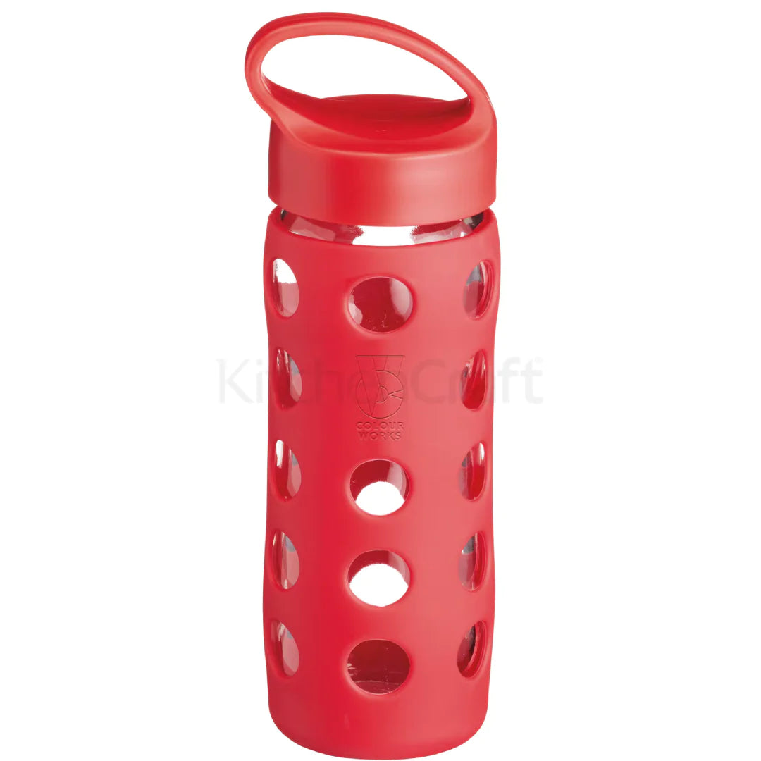 Colorworks Glass Water Bottle 450ml - BPA Free, Leak Proof, Reusable Drinking Bottle for Home, Office, Gym & Outdoor Activities - Assorted Colors