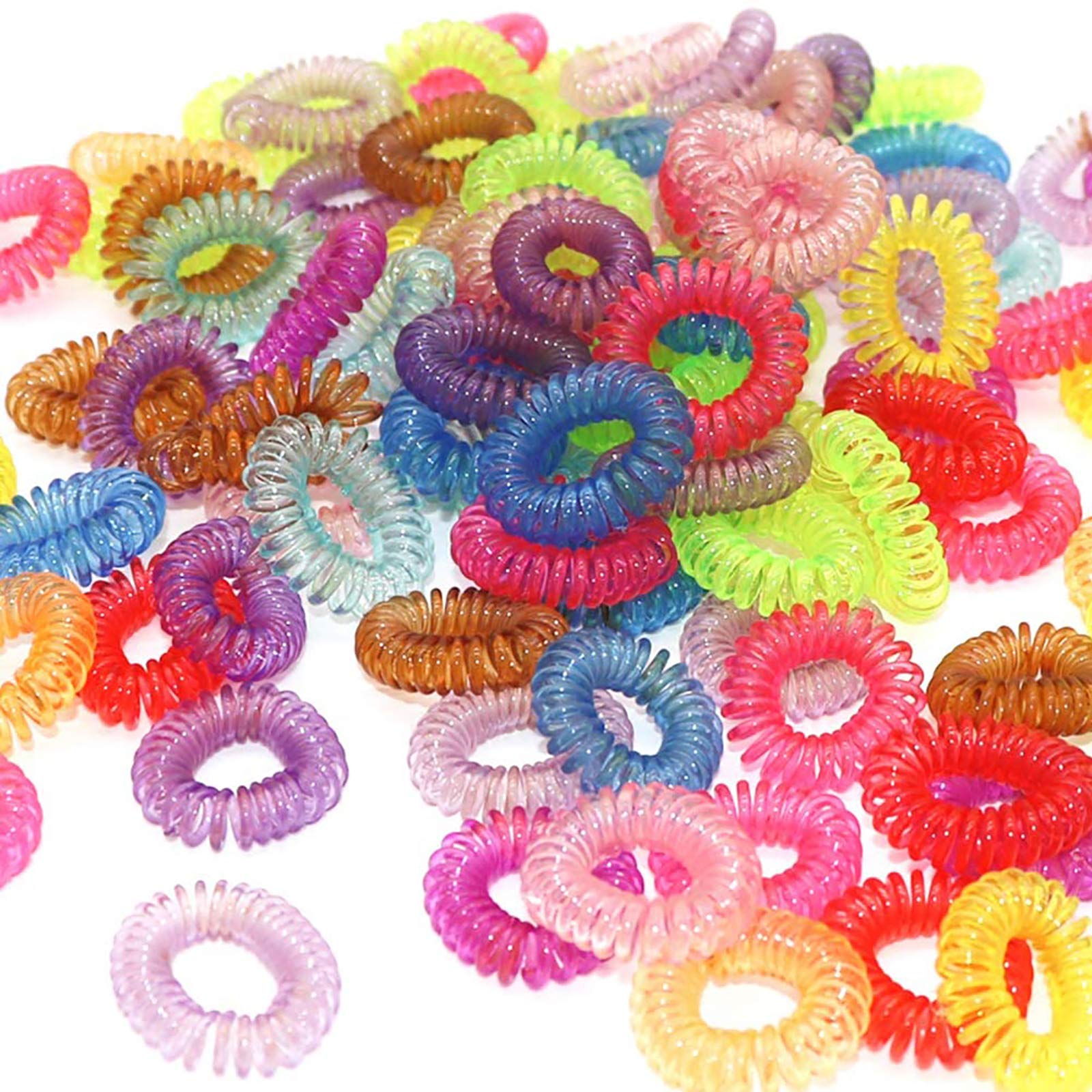 100pcs Spiral Hair Ties - Colorful No Crease Elastic Ponytail Holders for Women, Stretchy Phone Cord Hair Bands for All Hair Types (Assorted Colors) - Perfect for Workouts, Yoga, Office & Everyday Hairstyles