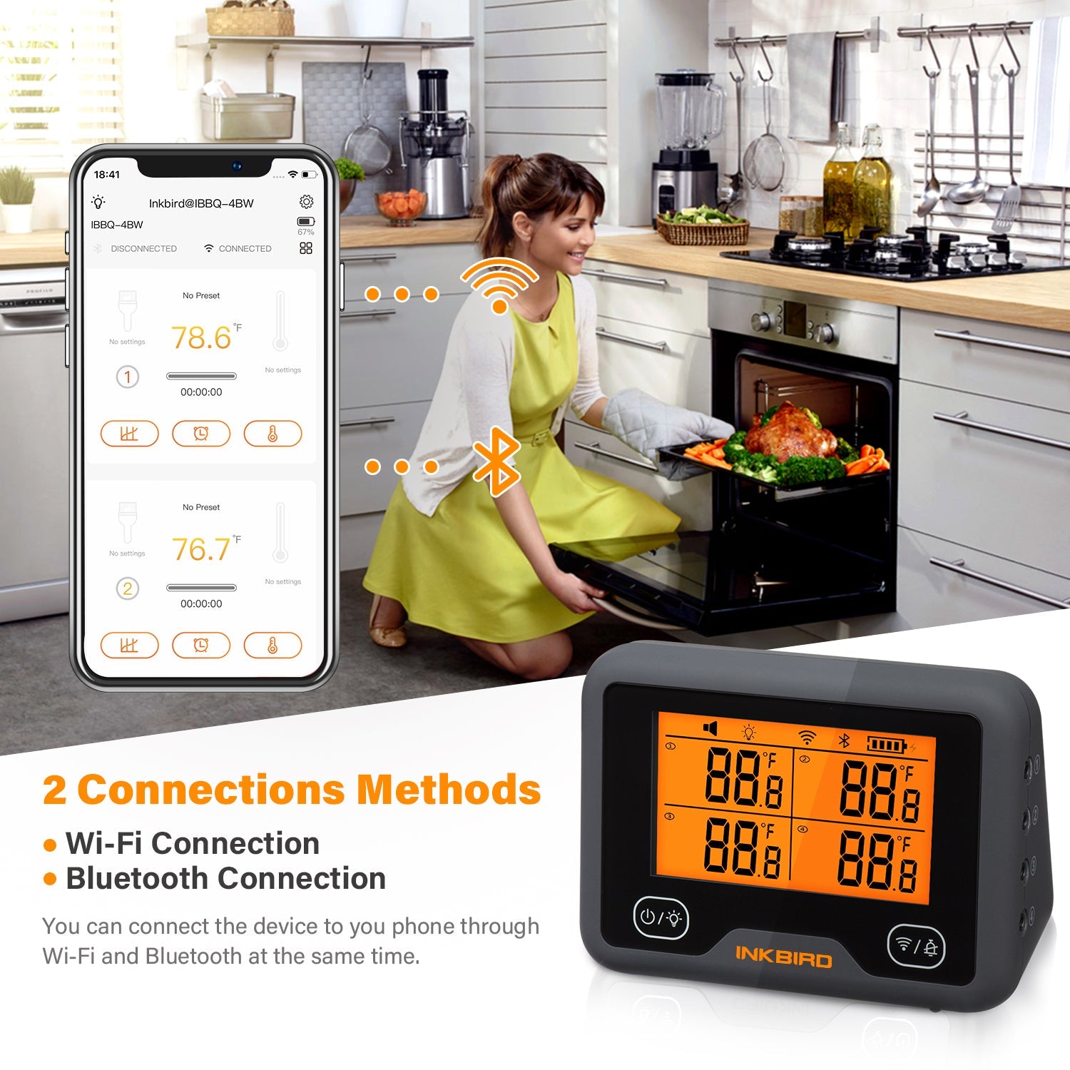 iBBQ 4BW Wireless Smart Meat Thermometer with WiFi & Bluetooth - Perfect for Grilling, Smoking, and BBQ Cooking at Home or Outdoor