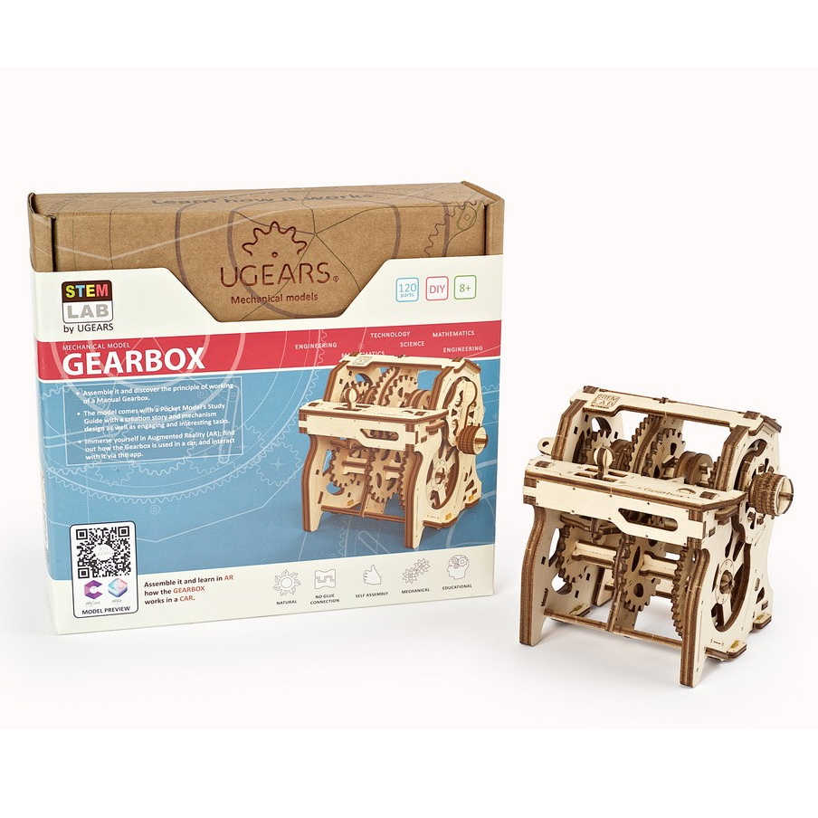 UGears Gearbox STEM LAB Educational Model Kit - DIY 3D Wooden Puzzle for Kids & Adults - Learn Mechanics & Engineering - Perfect for School Projects, STEM Learning & Family Bonding Activities