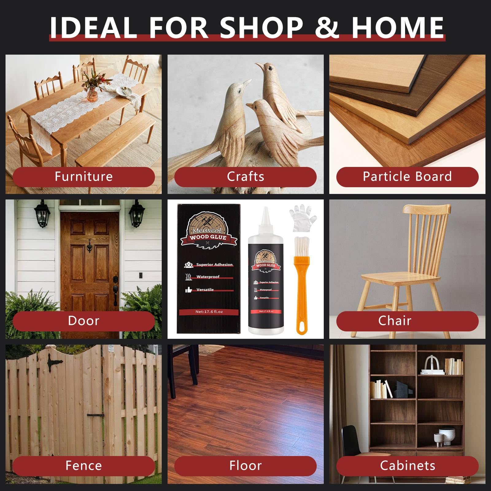 Premium Wood Glue - Heavy Duty Waterproof Adhesive for Woodworking, Furniture Repair, Cabinets & Baseboards | Fast-Drying Clear Bond for Interior & Exterior Use | Ideal for DIY Crafts, Door Fixing & Home Projects (500g)