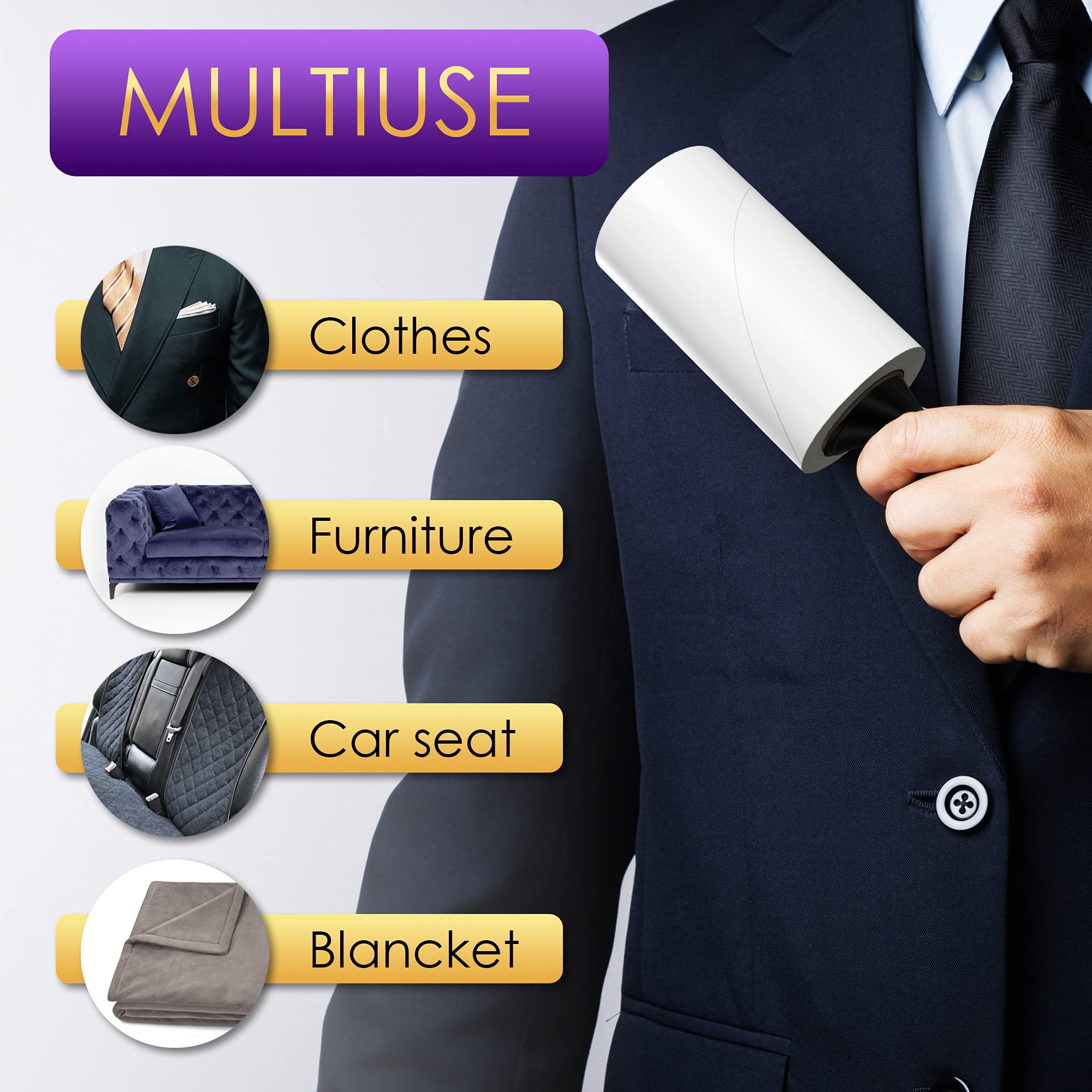 Premium Lint Rollers for Pet Hair - 450 Sheets & 5 Refills, Sticky Lint Remover for Dog & Cat Hair, Fuzz & Animal Fur - Large Fabric Roller for Clothes, Couch & Furniture - Perfect for Pet Owners & Home Cleaning