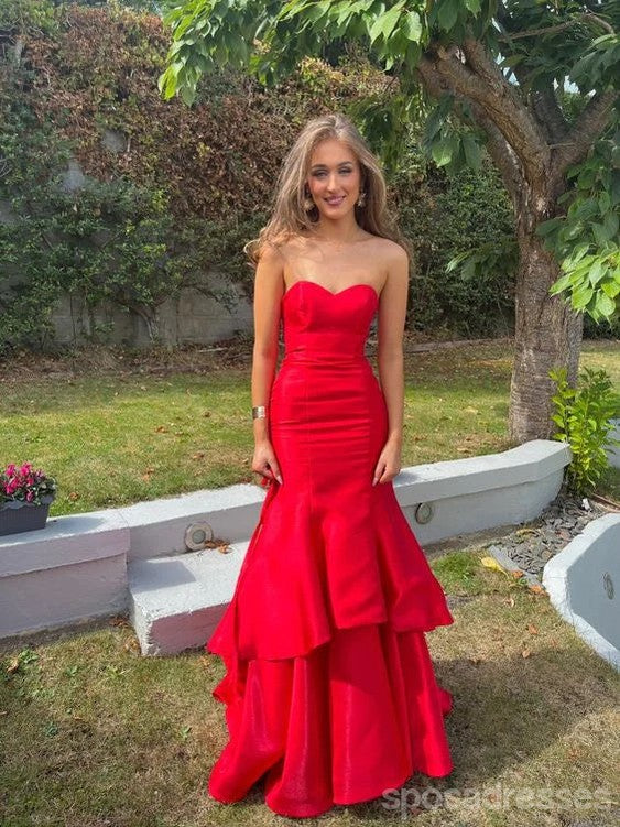 Elegant Red Mermaid Sweetheart Strapless Long Prom Dress for Women - Formal Evening Gown for Party, Homecoming, Wedding & Special Occasions