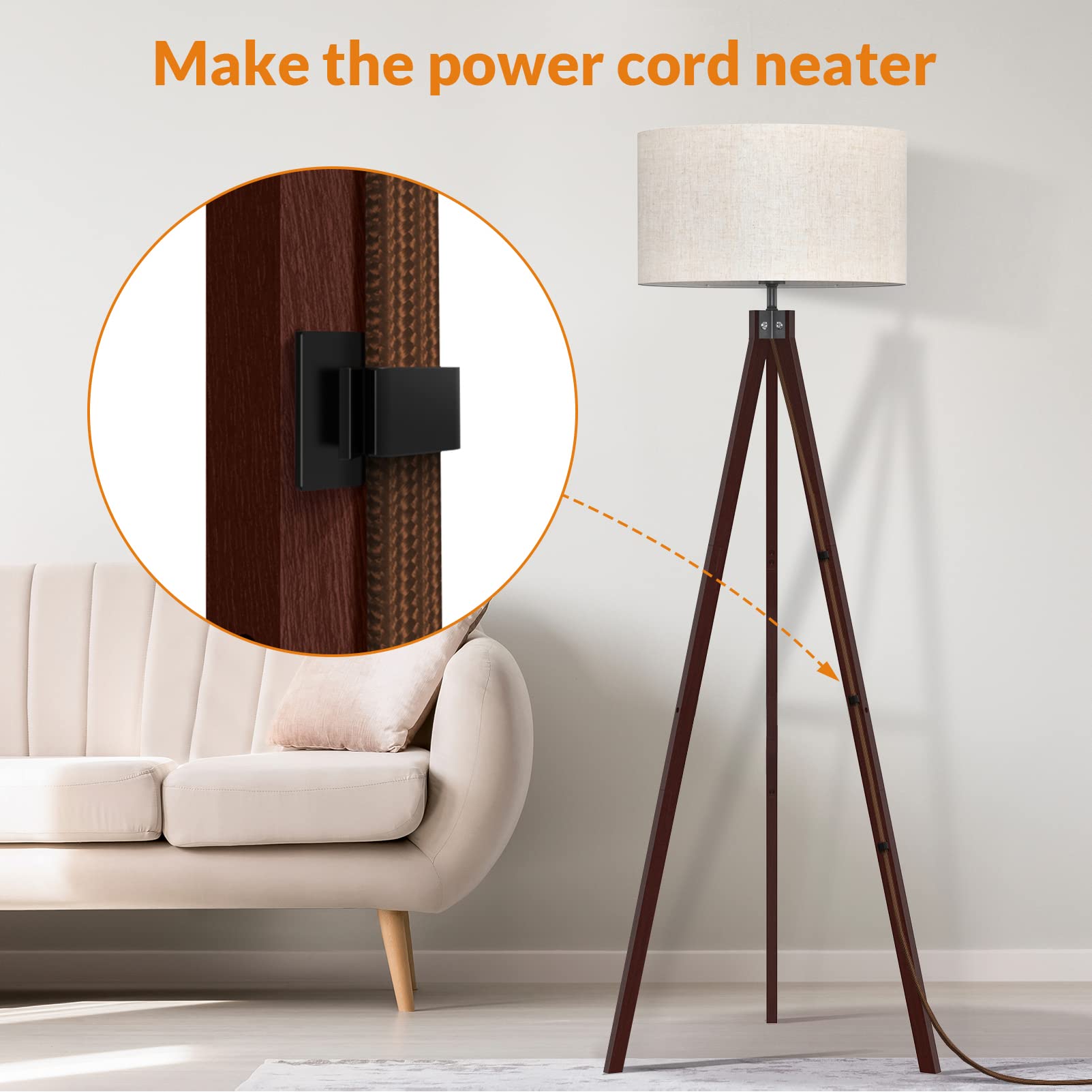 LEPOWER Mid Century Modern Wood Tripod Floor Lamp - Walnut Finish with Flaxen Shade, E26 Base - Perfect for Living Room, Bedroom, Study & Office Lighting | Reading Lamp, Task Light, Ambient Lighting Solution