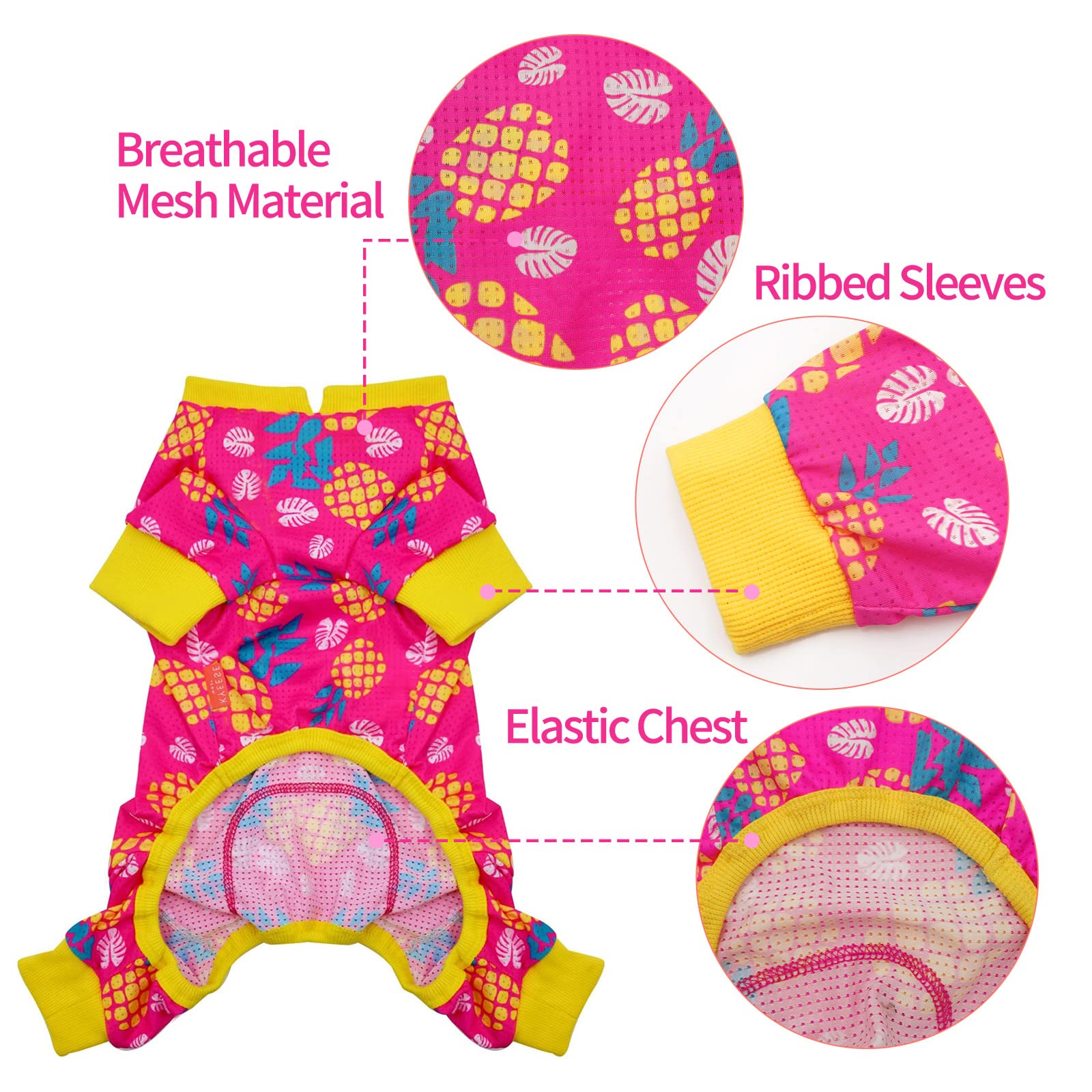 KYEESE Lightweight Dog Pajamas - Soft Dog Onesie Jumpsuit for Small & Medium Dogs, Anti-Shedding Cover, Comfortable Sleepwear (Size Small, Pineapple Print) - Perfect for Indoor Lounging, Cold Weather & Photo Shoots