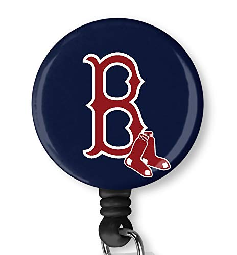Boston Red Sox Retractable ID Badge Holder with Alligator Clip - Nurse Name Badge Reel - Decorative Lanyard Clip for Work ID, Hospital, Office & School (MLB Team Logo)