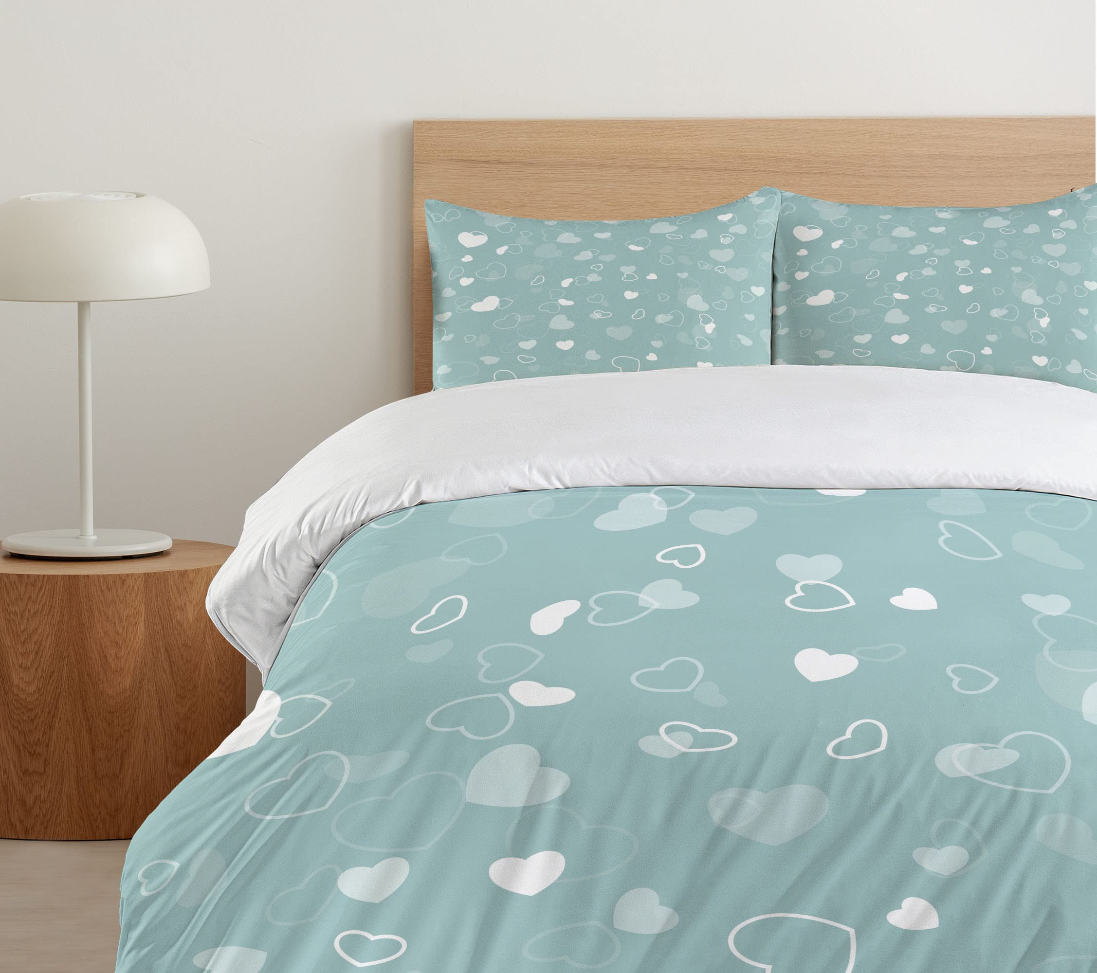 Ambesonne Seafoam Duvet Cover Set - Romantic Heart Motif Abstract Design 3-Piece Bedding with 2 Pillow Shams, California King Size, Pale Blue Seafoam - Perfect for Valentine's Day Gifts, Master Bedroom Decor & Coastal Theme Bedrooms