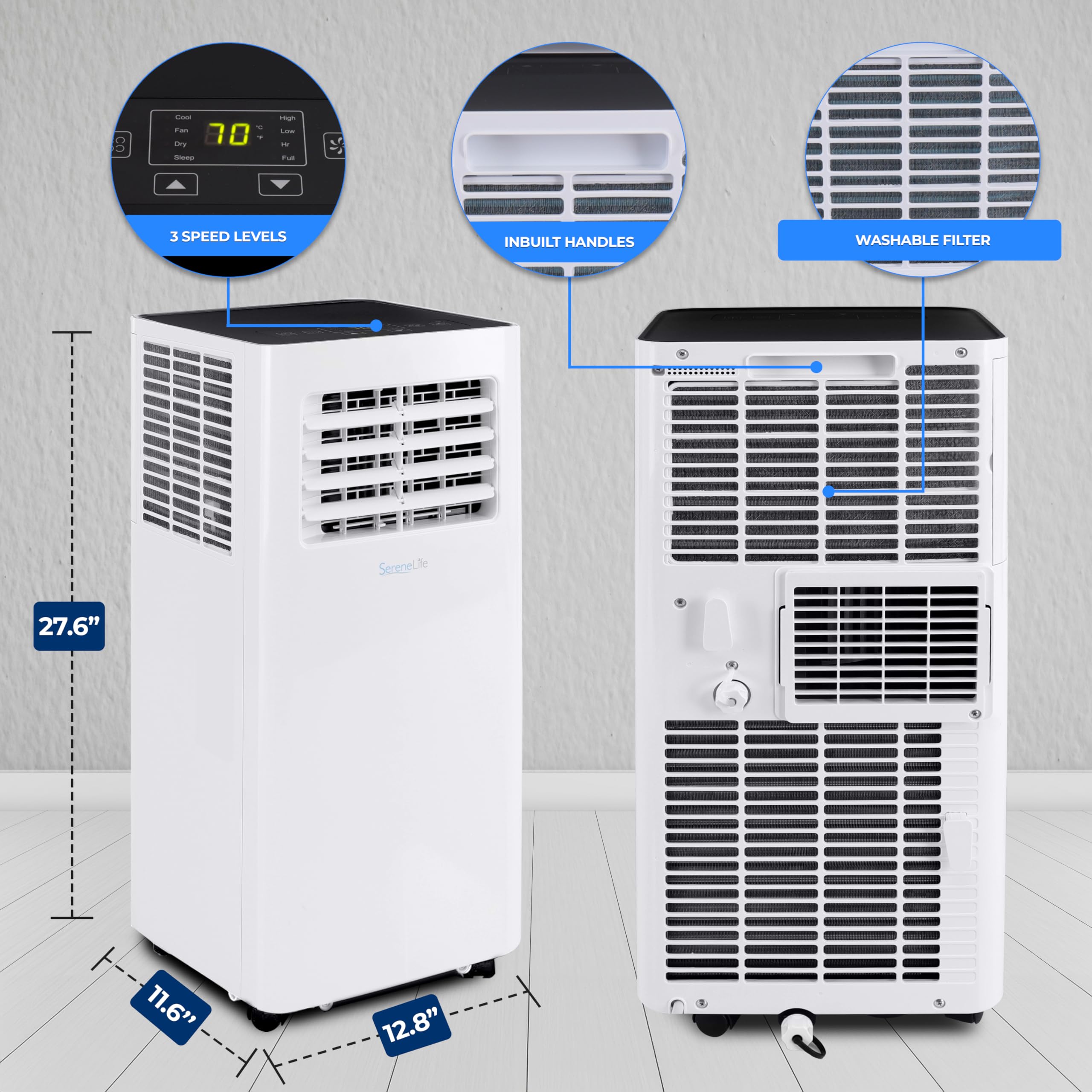 SereneLife 10,000 BTU Portable Air Conditioner with Dehumidifier - WiFi & Remote Control for Rooms Up to 450 Sq Ft - Window Mount Kit Included - Perfect for Bedroom, Office & Small Spaces Cooling