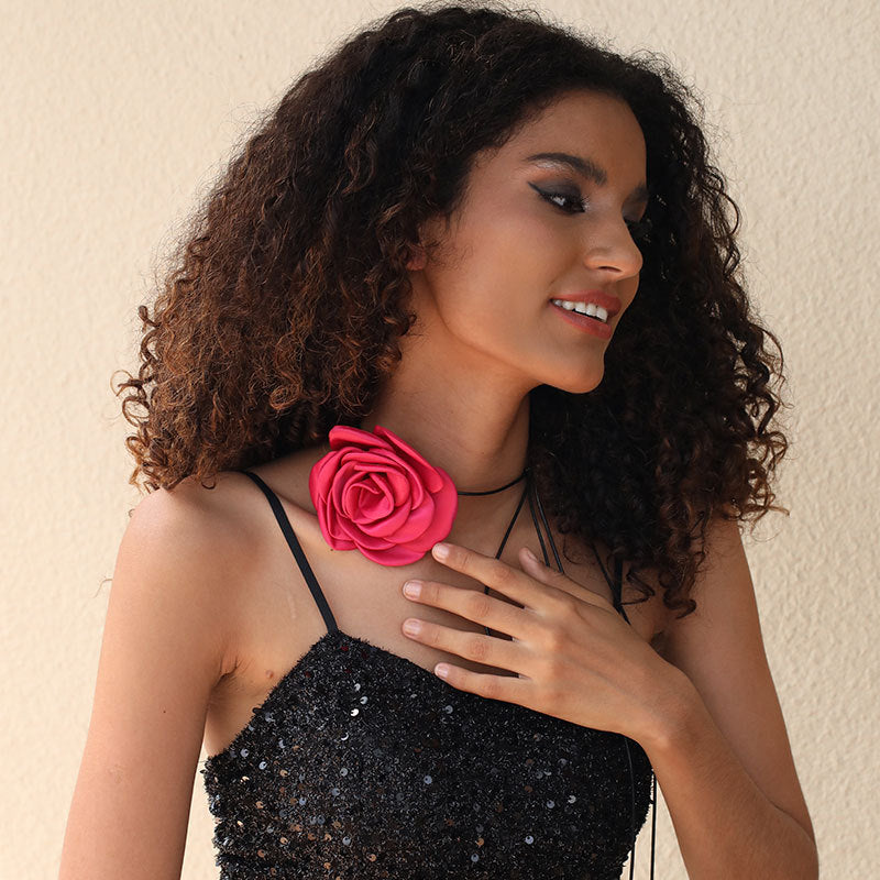 Rose Phantom Flower Suede Choker Necklace | Gothic Victorian Costume Jewelry | Perfect for Halloween, Cosplay & Vintage Fashion Outfits