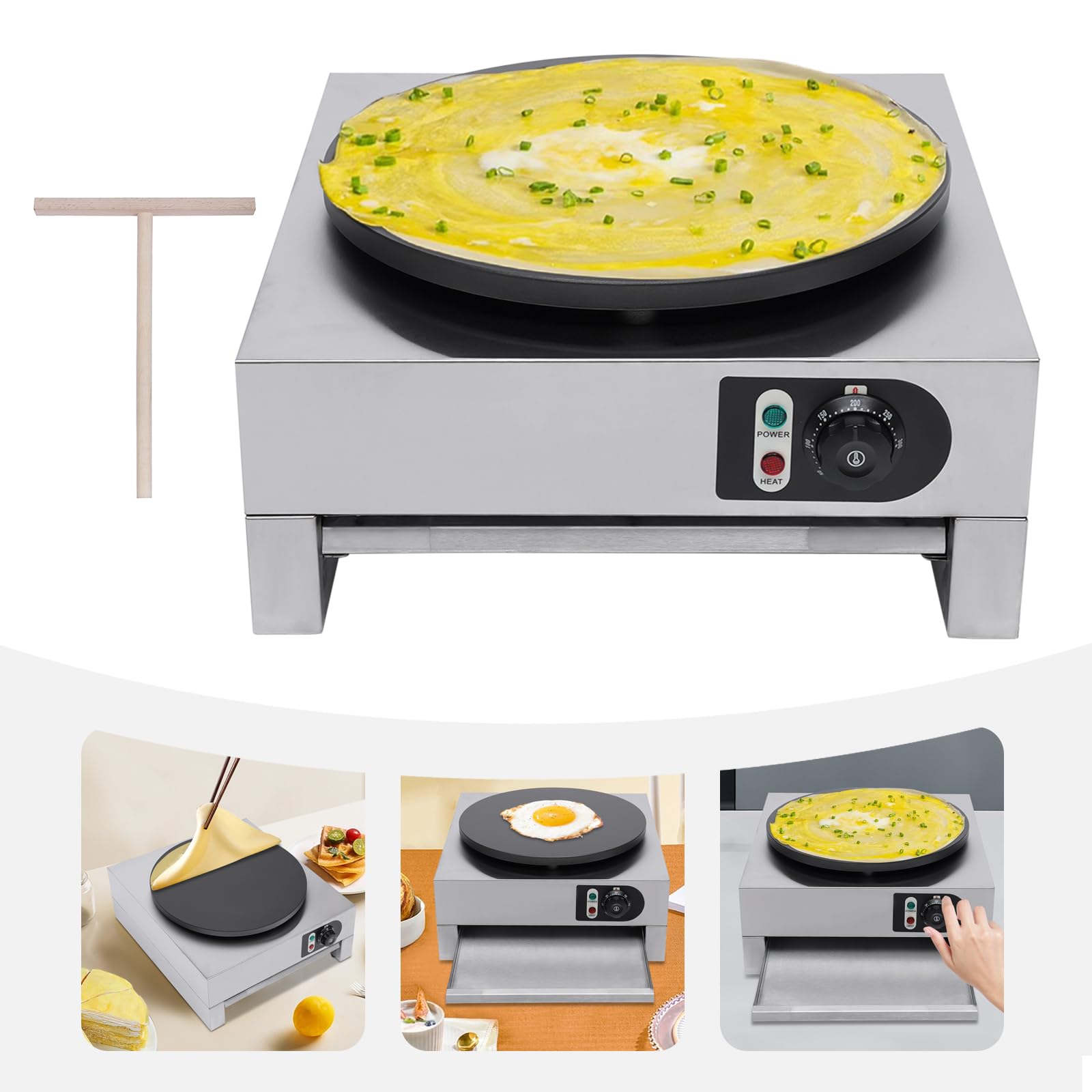 YUNRUX Electric Crepe Maker - 40cm Non-Stick Heating Plate, 3KW 220V for Perfect Homemade Crepes | Ideal for Breakfast, Desserts & French Cuisine