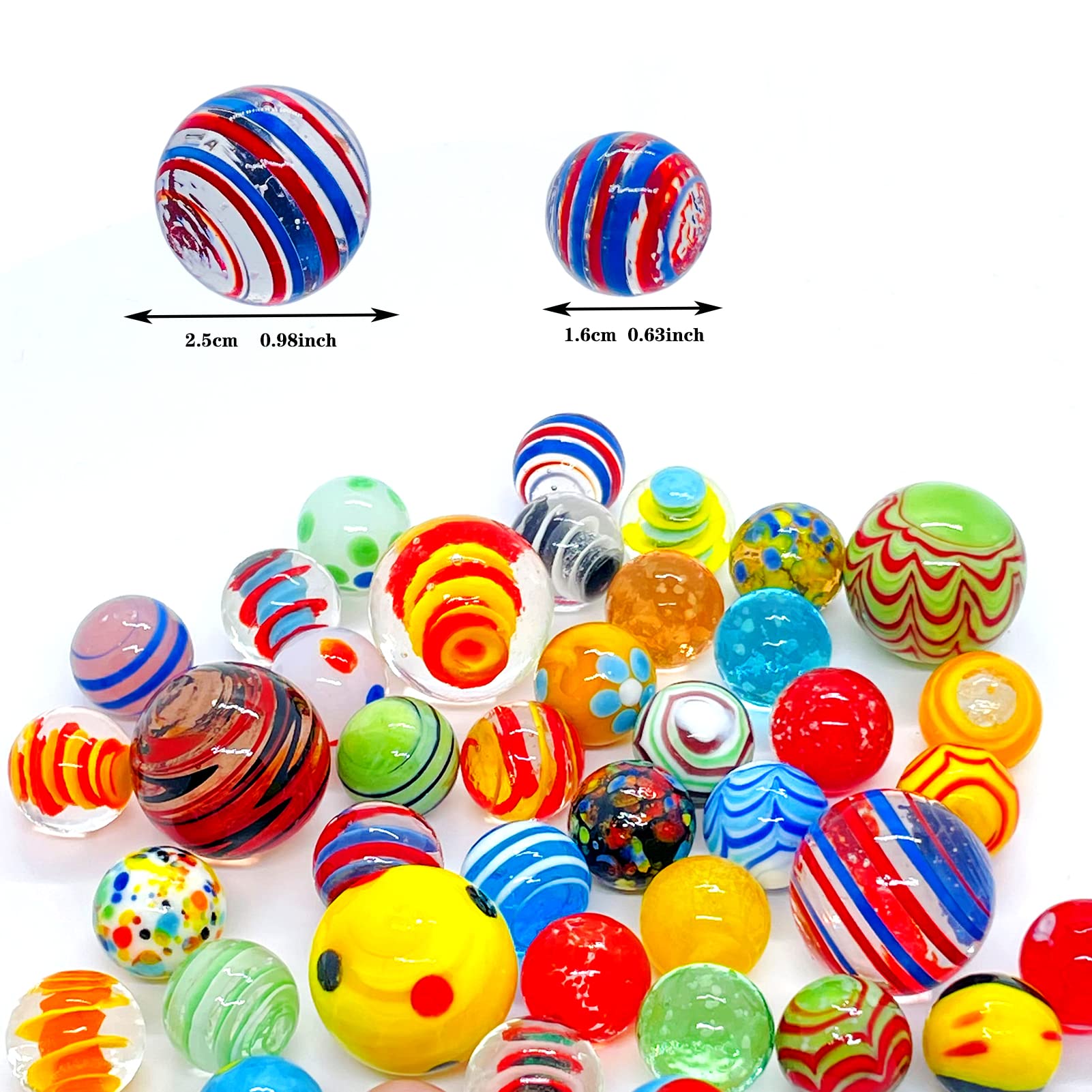 40 PCS Glow in The Dark Glass Marbles - Assorted Sizes Bulk Set for Kids 6+ Years Old, Shooter Marbles for Boys & Girls - Perfect for Games, Collections & DIY Crafts