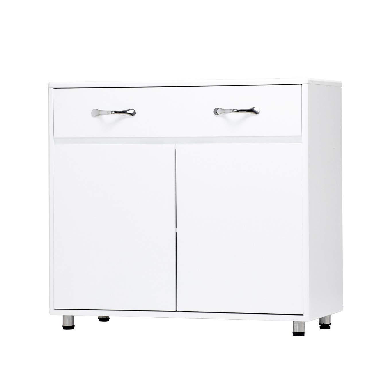 White Storage Cabinet with 2 Doors & Drawer - Side Table with Shelves for Shoes, Office Supplies & Home Organization - Perfect for Living Room, Bedroom & Office Storage Needs