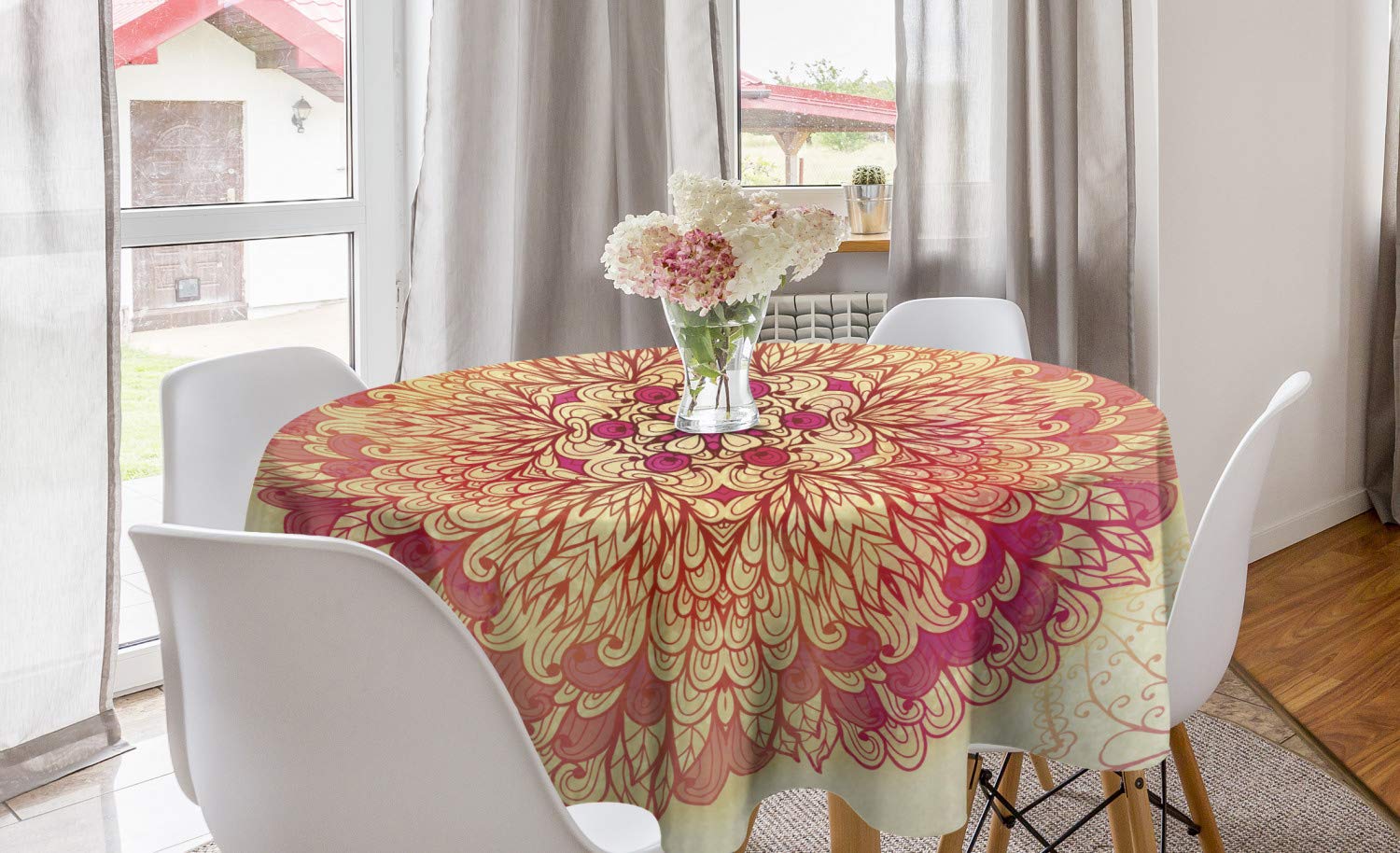 Ambesonne Red Mandala Round Tablecloth 60