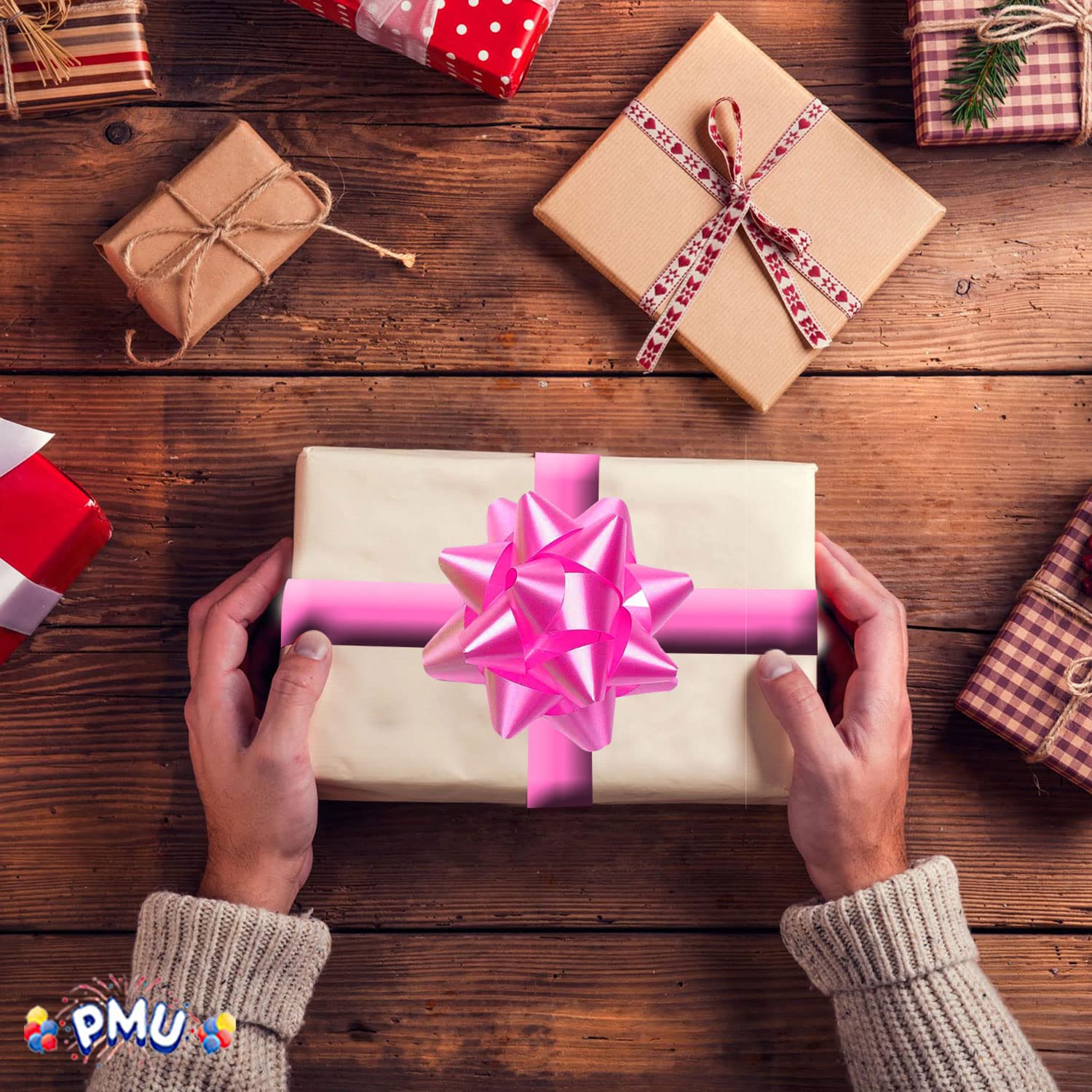 Premium PMU Decorative Star Gift Bows 3.75 Inch Medium Magenta - 12 Pack for Christmas Presents, Party Decorations, Wedding Favors & Gift Wrapping